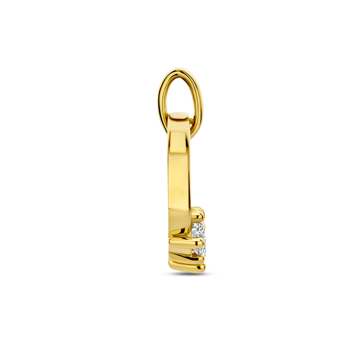 Ronde 14-karaat gouden hanger met 3 lab grown diamanten 0.50 crt 13.5 mm breed - Hoogte 19 mm