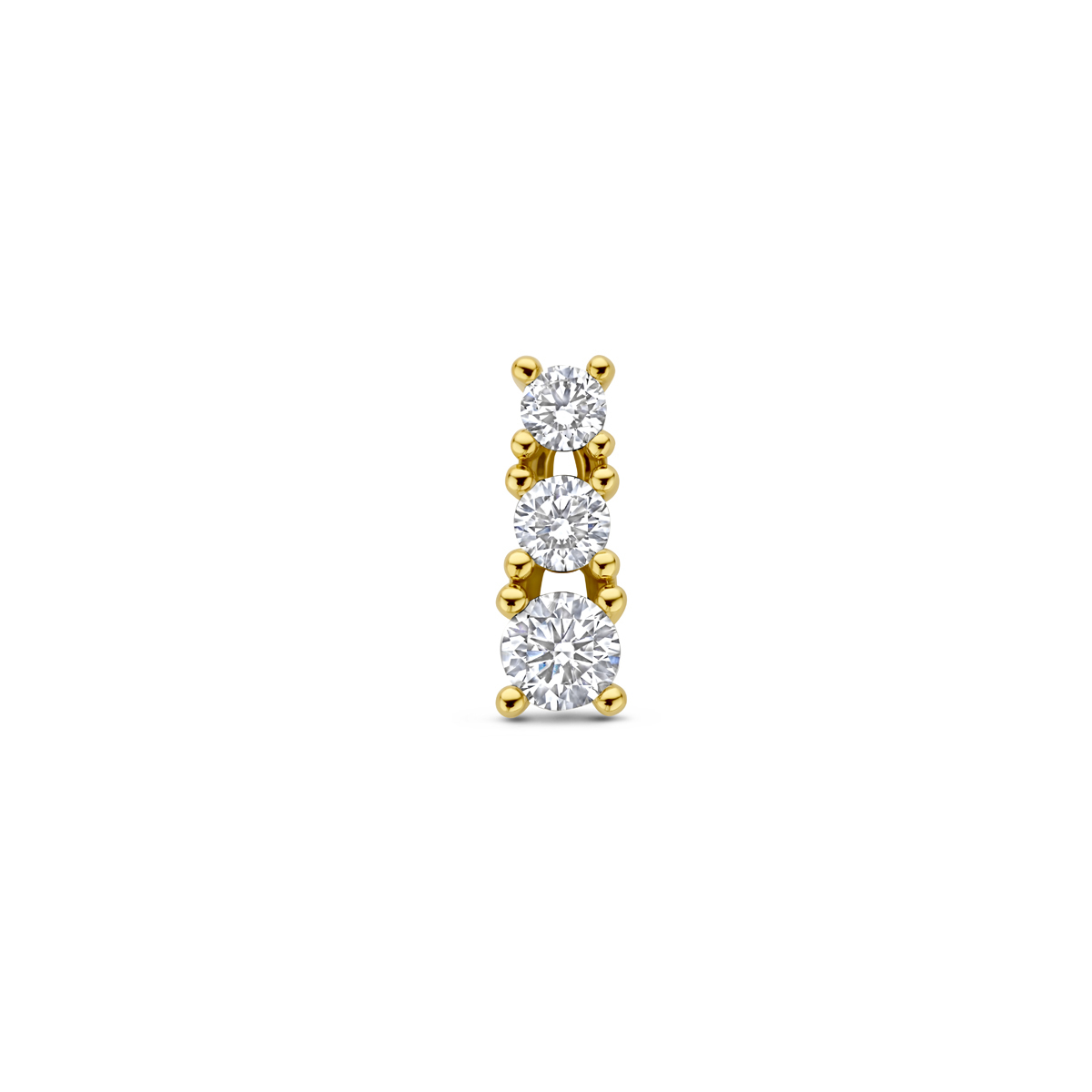 14-karaat gouden hanger met drie lab grown diamanten 0.50 crt 4.5 mm breed - Hoogte 12.5 mm