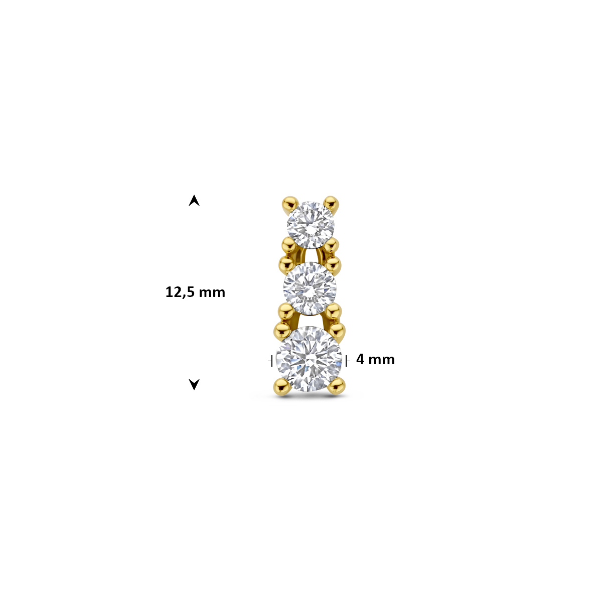 14-karaat gouden hanger met drie lab grown diamanten 0.50 crt 4.5 mm breed - Hoogte 12.5 mm