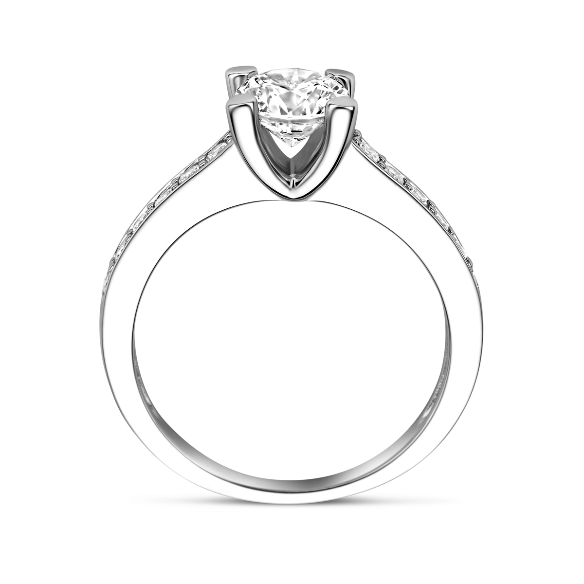 Zilveren solitair ring met zirkonia en zijstenen 6.5 mm breed