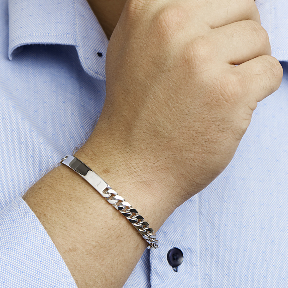 Zilveren heren graveerarmband met gourmetschakels 7 mm breed - Lengte 20.5 cm