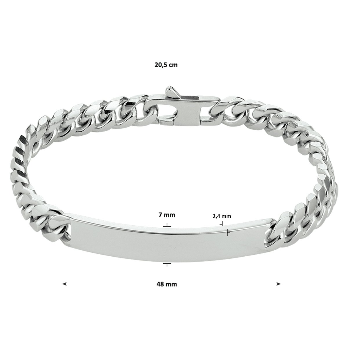 Zilveren heren graveerarmband met gourmetschakels 7 mm breed - Lengte 20.5 cm