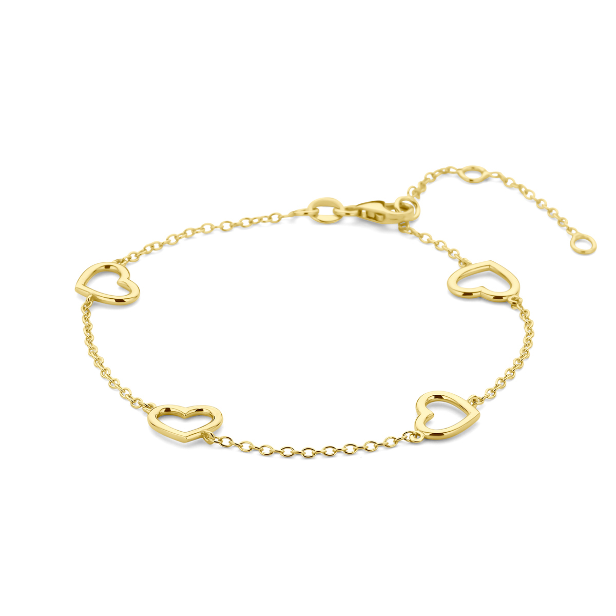 14-karaat gouden schakelarmband met ankerschakel hart 7.5 mm breed - Lengte 16-17.5-19 cm