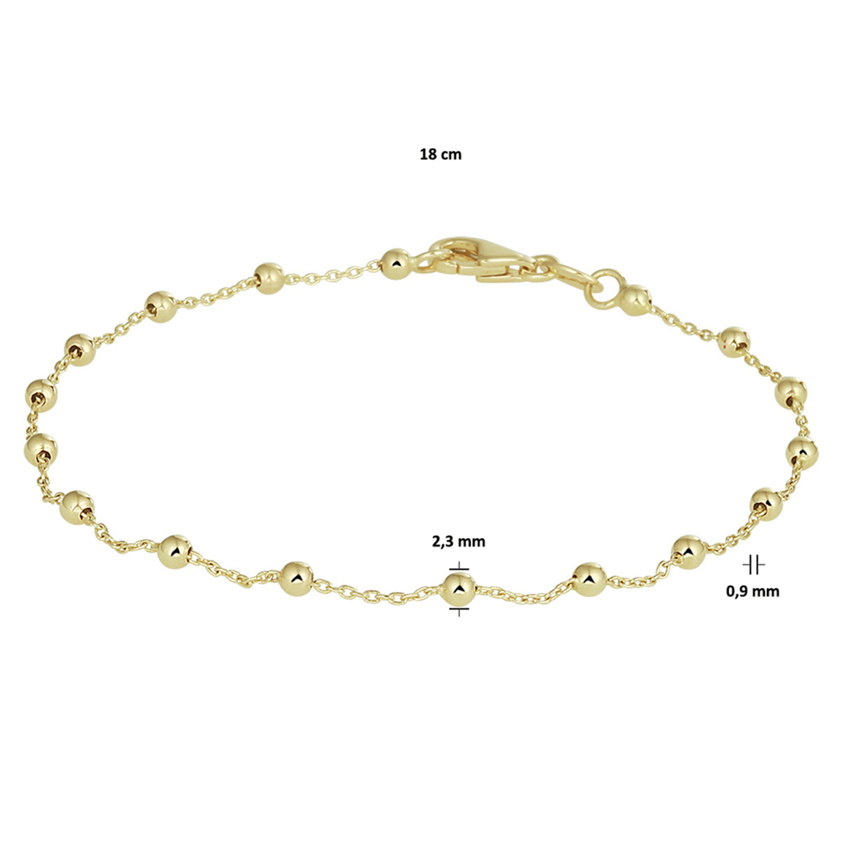 14-karaat gouden schakelschakelarmband met ronde bolletjes 2.3 mm breed - Lengte 18 cm