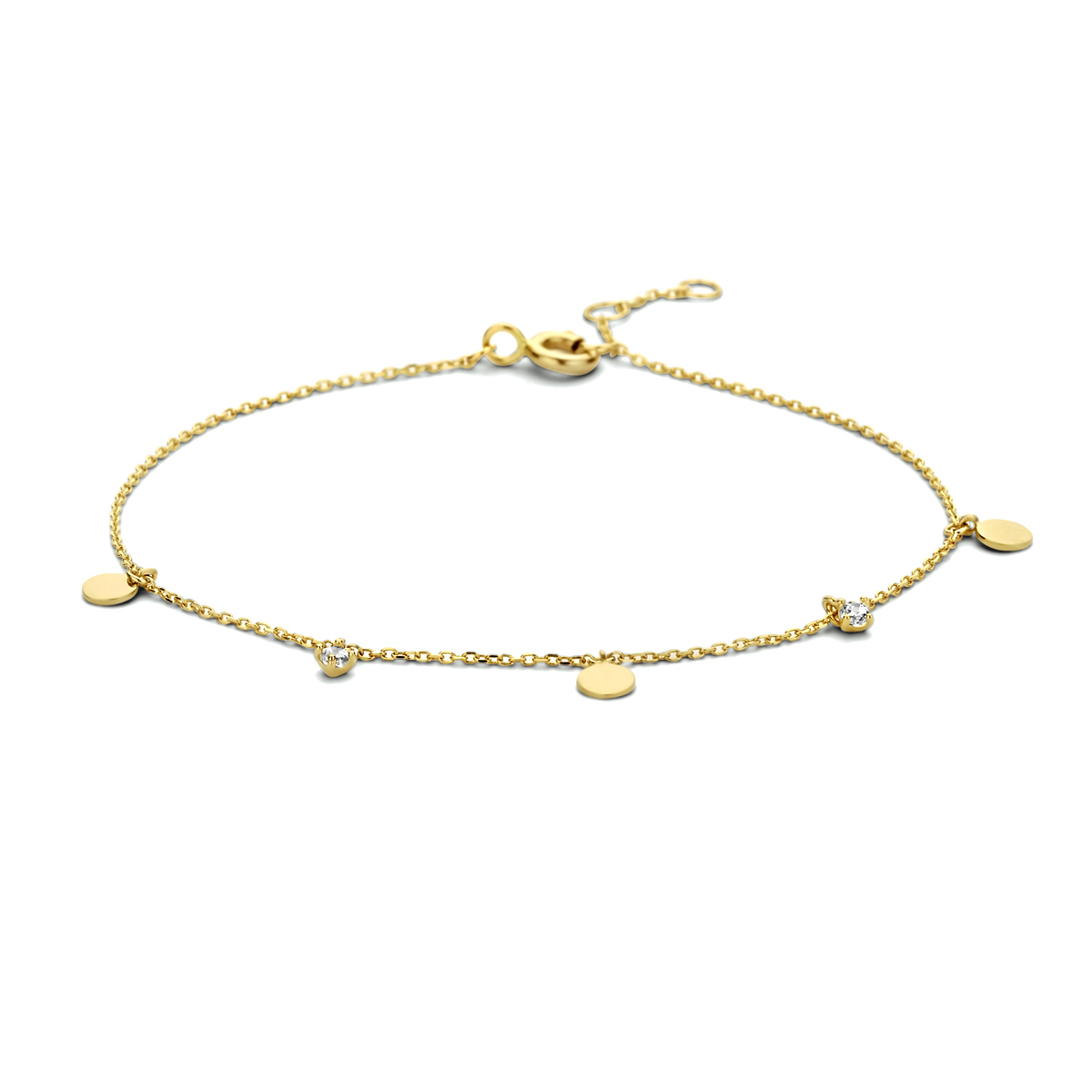 14-karaat gouden armband ankerschakel zirkonia 3.6 mm breed - Lengte 16.5-17.5-18.5 cm