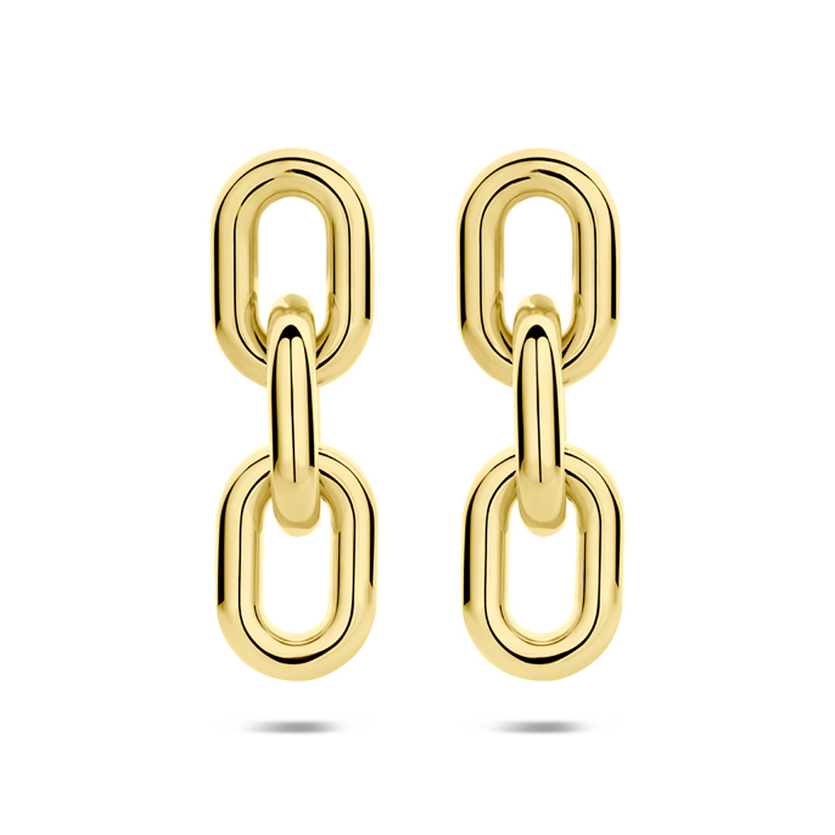 Gold plated ovale oorbellen met glanzende schakels 20 mm breed - Hoogte 65 mm