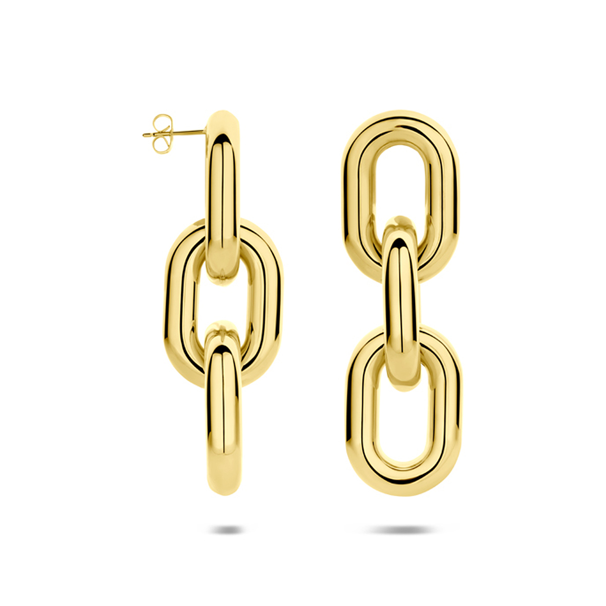 Gold plated ovale oorbellen met glanzende schakels 20 mm breed - Hoogte 65 mm
