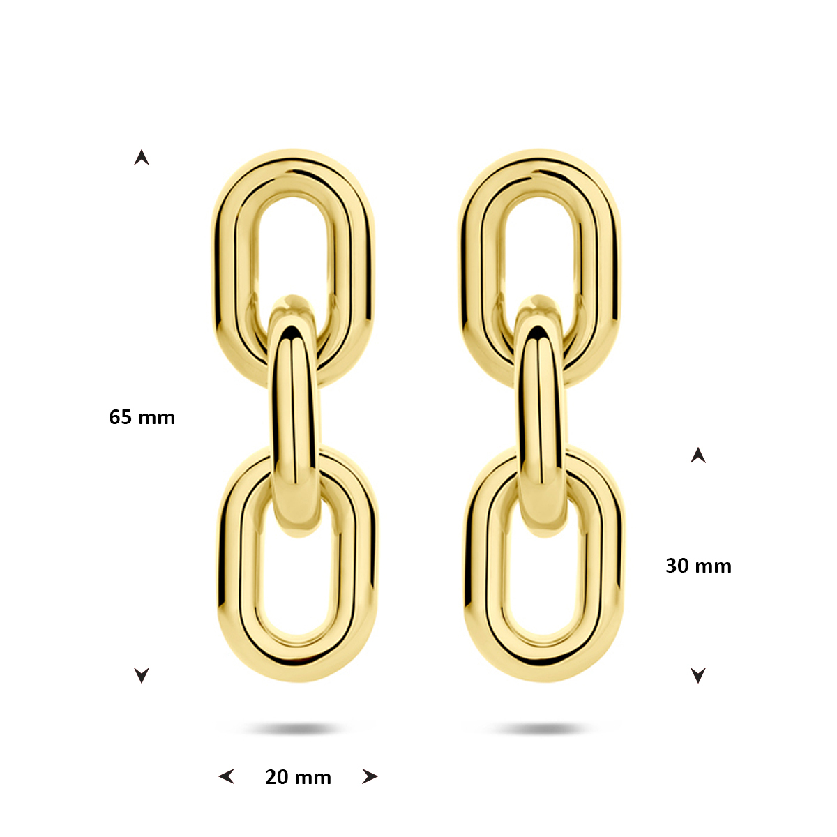 Gold plated ovale oorbellen met glanzende schakels 20 mm breed - Hoogte 65 mm