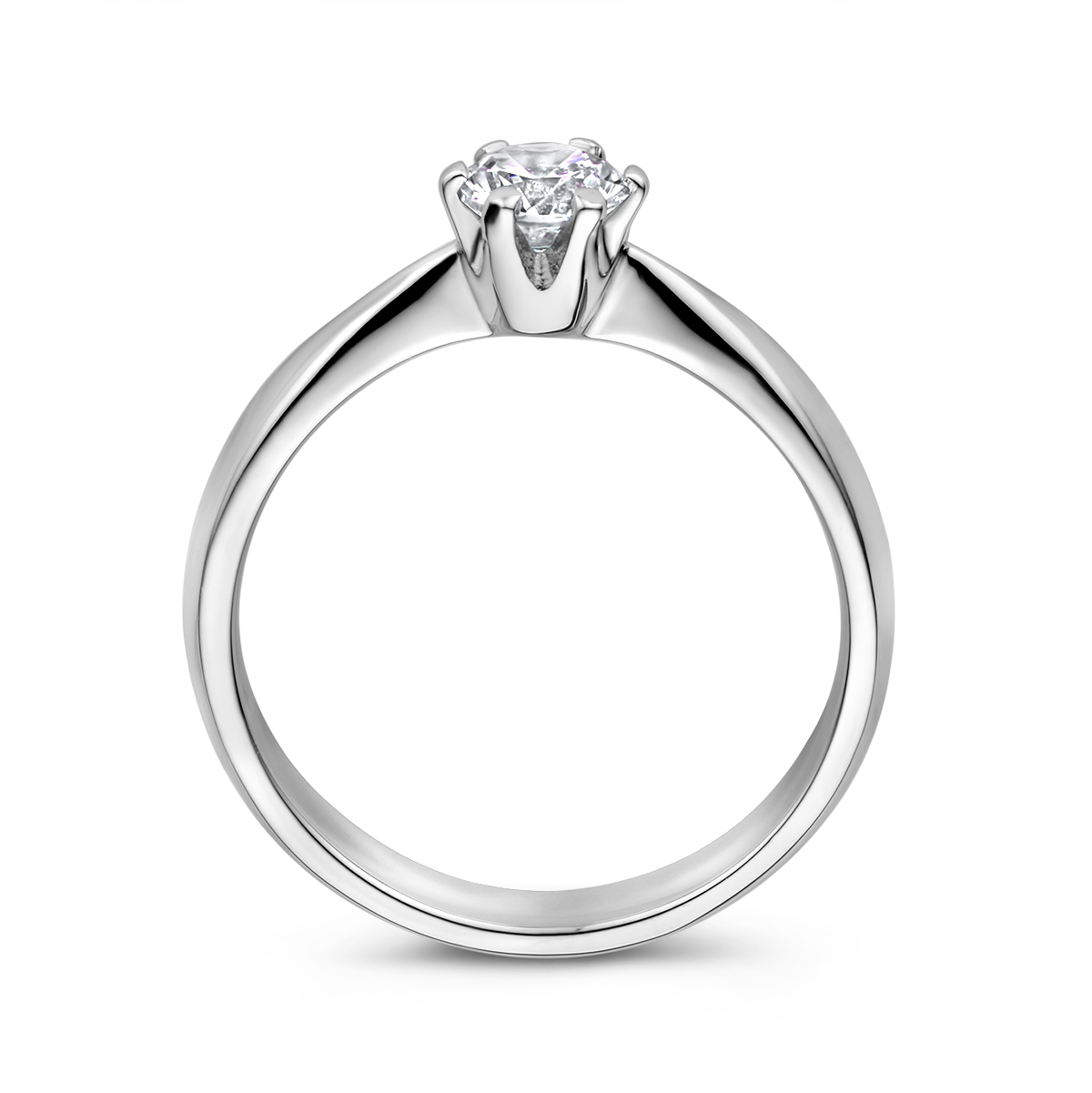 Zilveren solitair ring met briljant geslepen zirkonia 5 mm breed