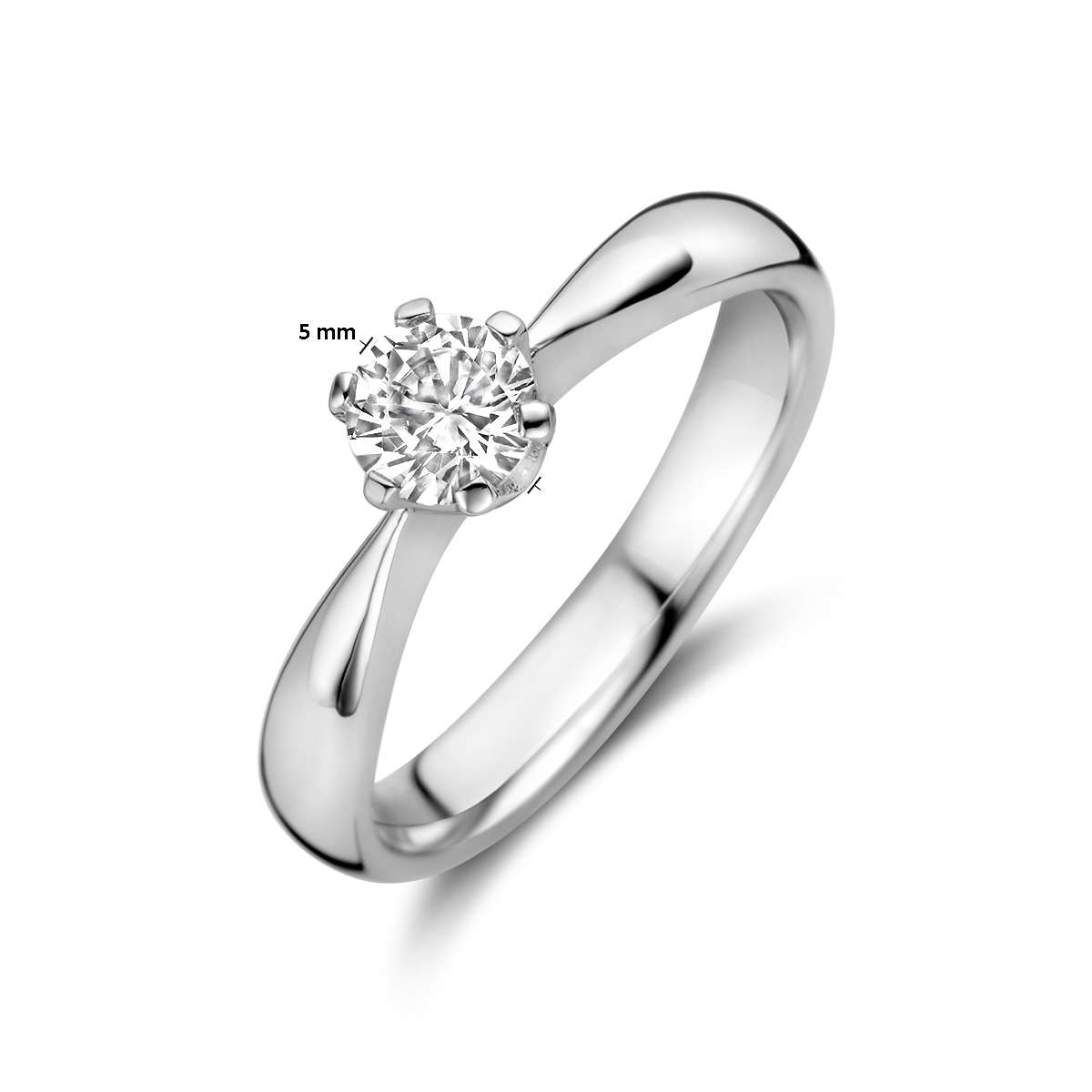 Zilveren solitair ring met briljant geslepen zirkonia 5 mm breed