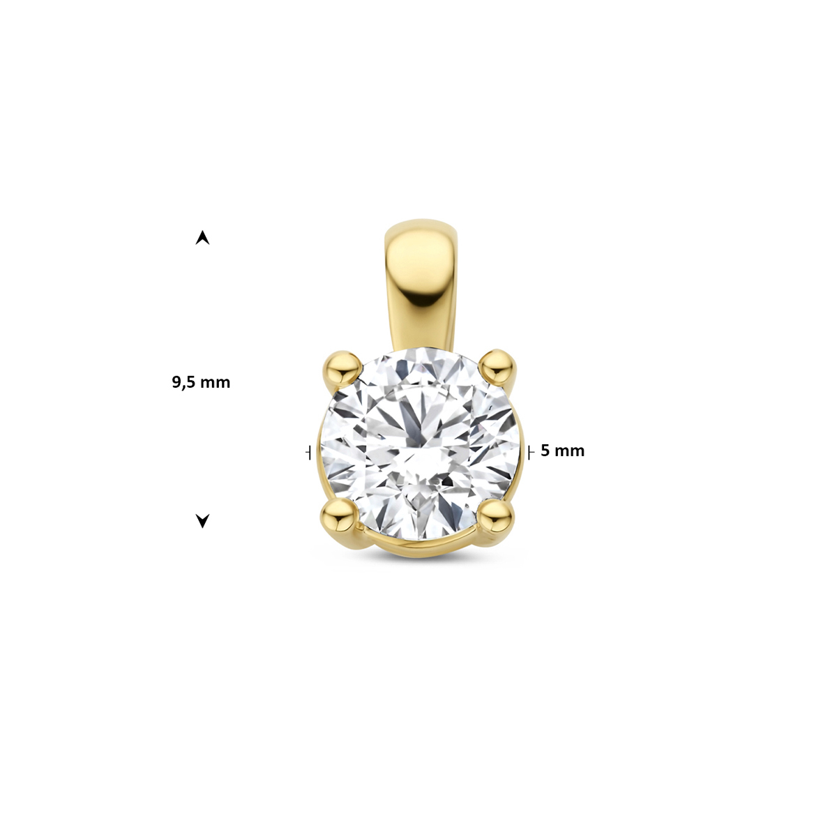 14-karaat gouden hanger met lab grown diamond 0.50 crt 5 mm breed - Hoogte 9.5 mm