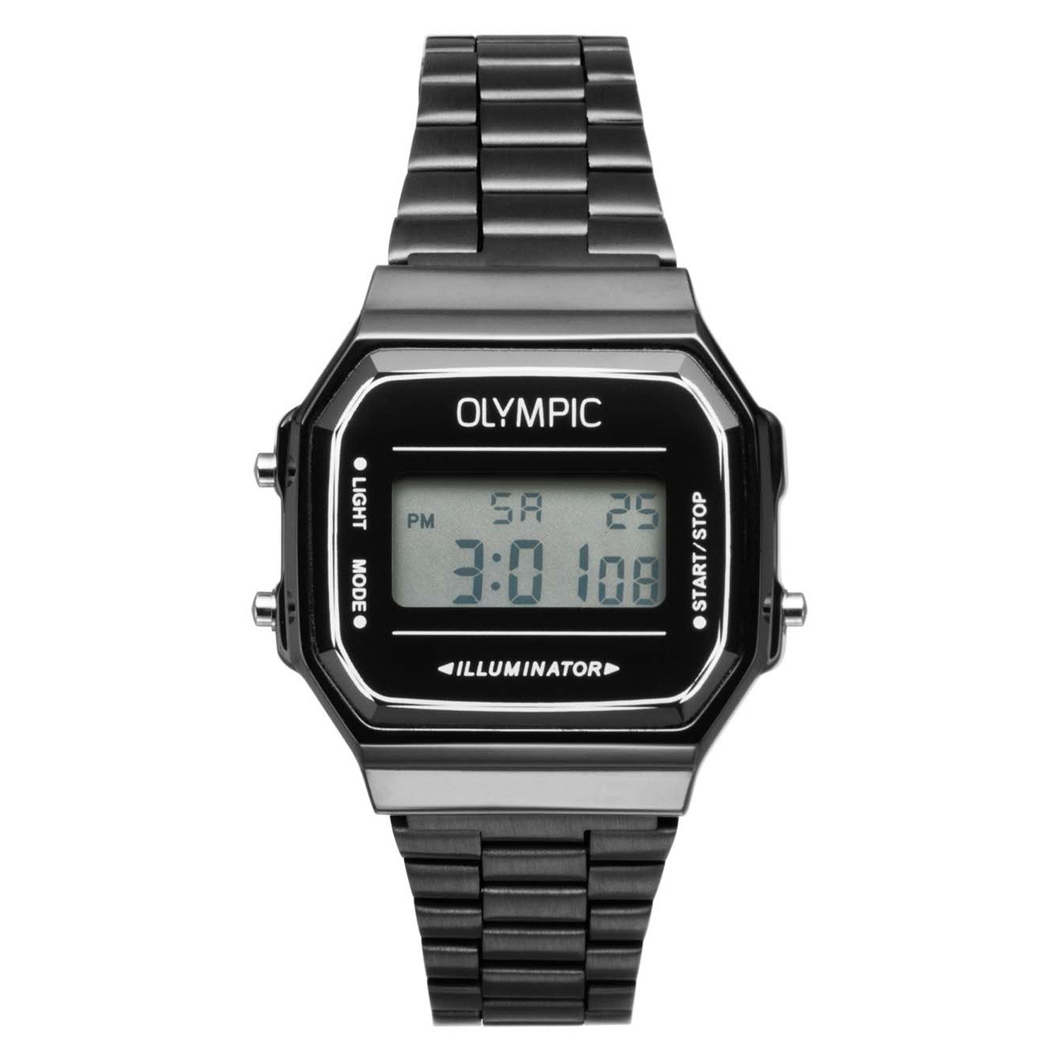 Olympic Digital OL66HKS004 Herenhorloge zwart staal met datumweergave - Ø 38 mm