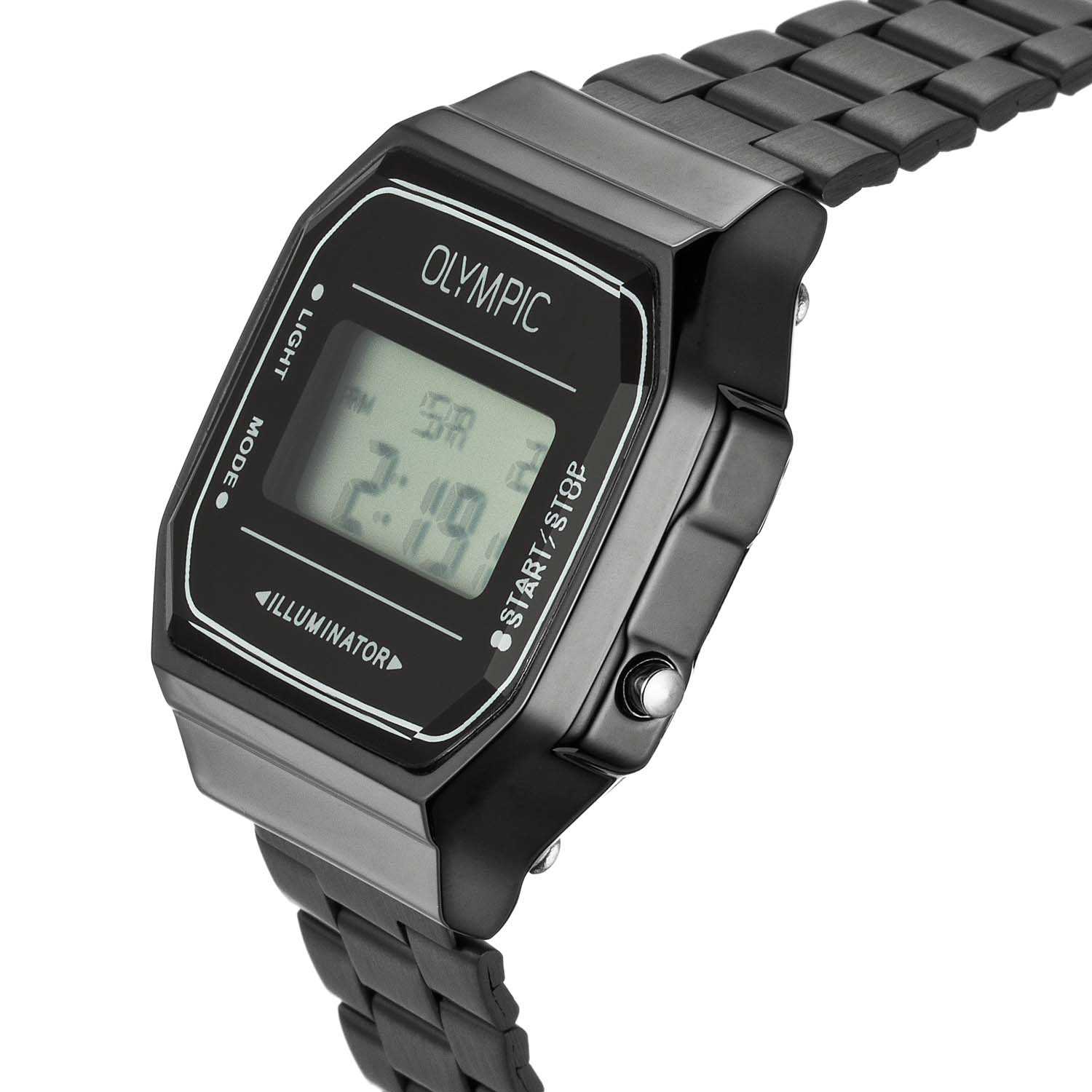 Olympic Digital OL66HKS004 Herenhorloge zwart staal met datumweergave - Ø 38 mm