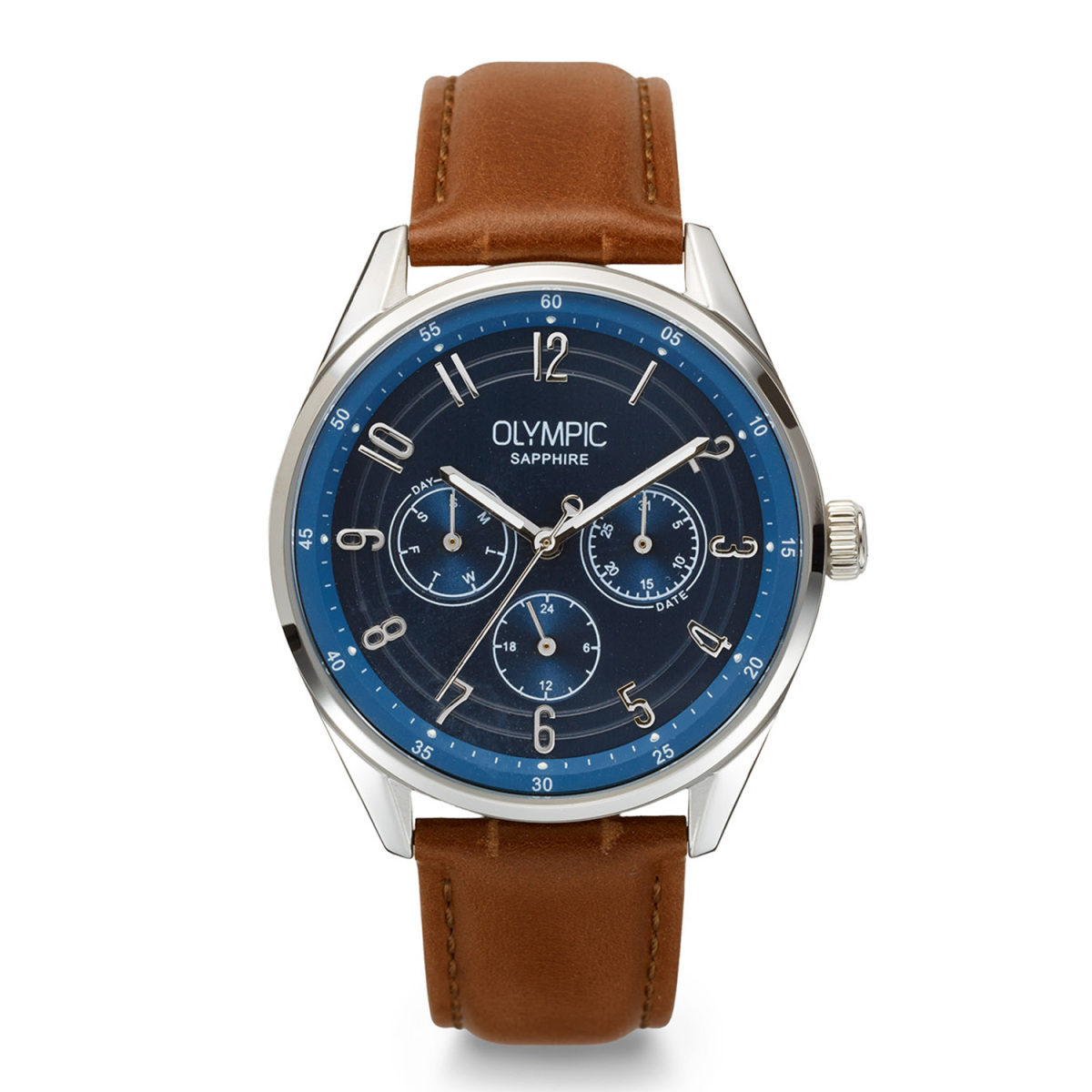 Olympic Daily Classic OL90HSL001 bruin leren herenhorloge met blauwe wijzerplaat - Ø 40 mm