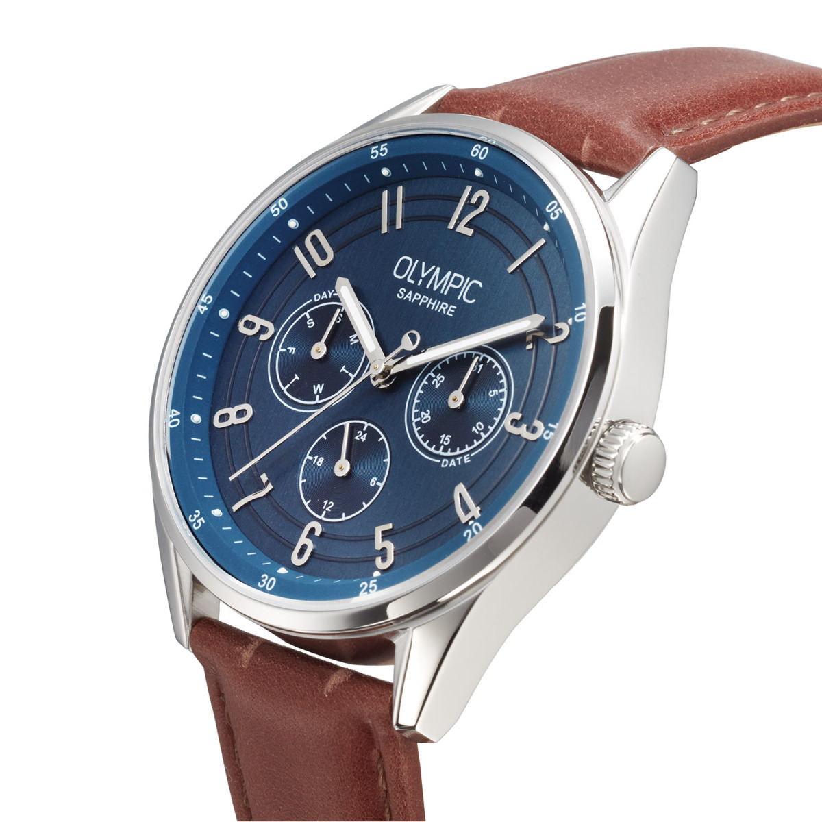Olympic Daily Classic OL90HSL001 bruin leren herenhorloge met blauwe wijzerplaat - Ø 40 mm