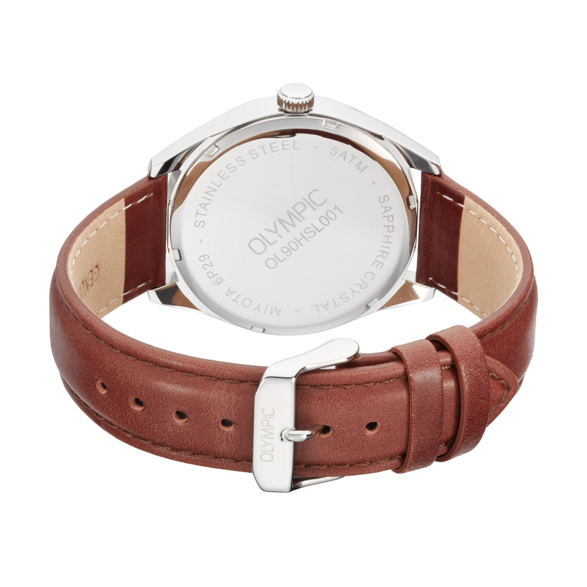 Olympic Daily Classic OL90HSL001 bruin leren herenhorloge met blauwe wijzerplaat - Ø 40 mm