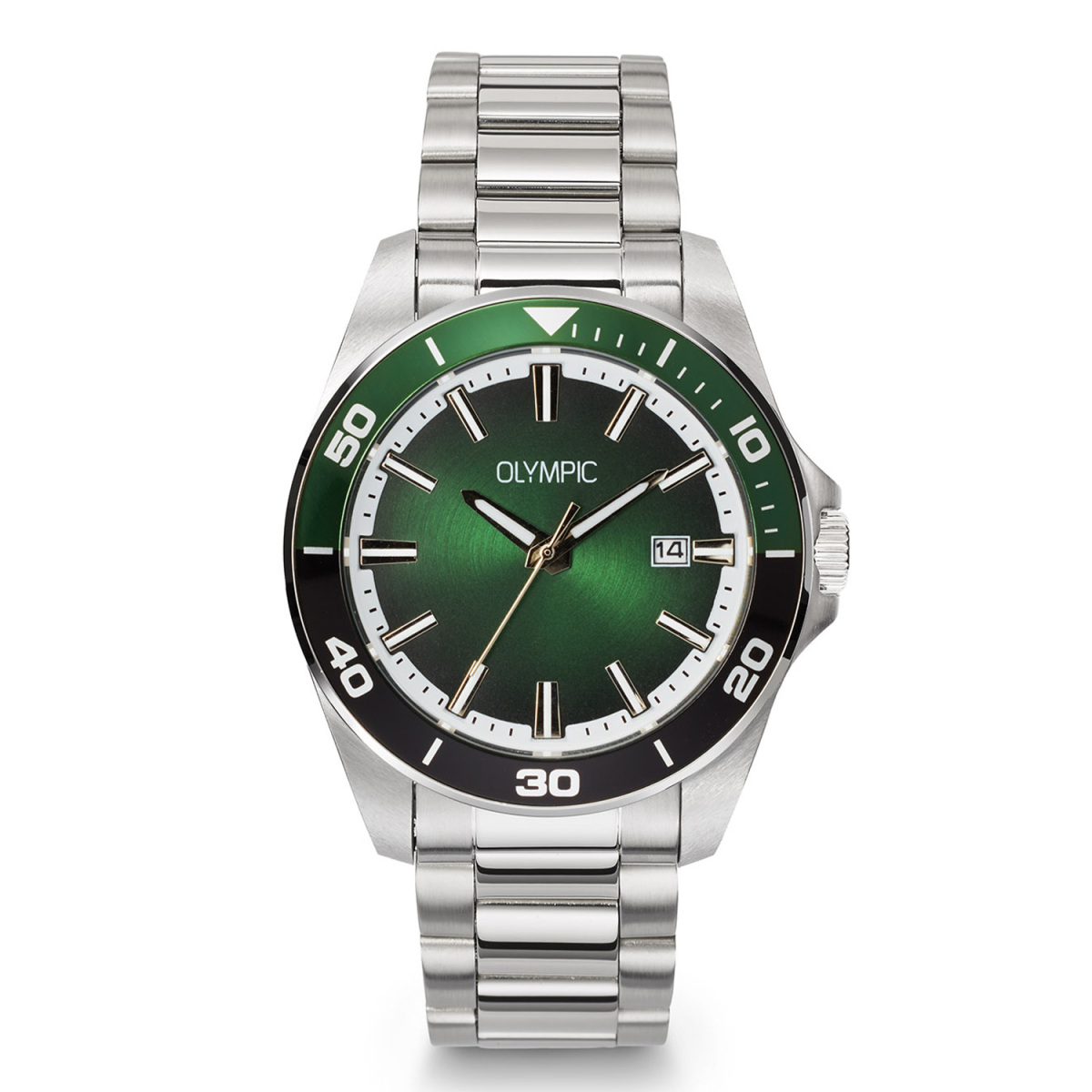 Olympic Wout OL90HSS005 herenhorloge van staal met groene wijzerplaat - Ø 40 mm
