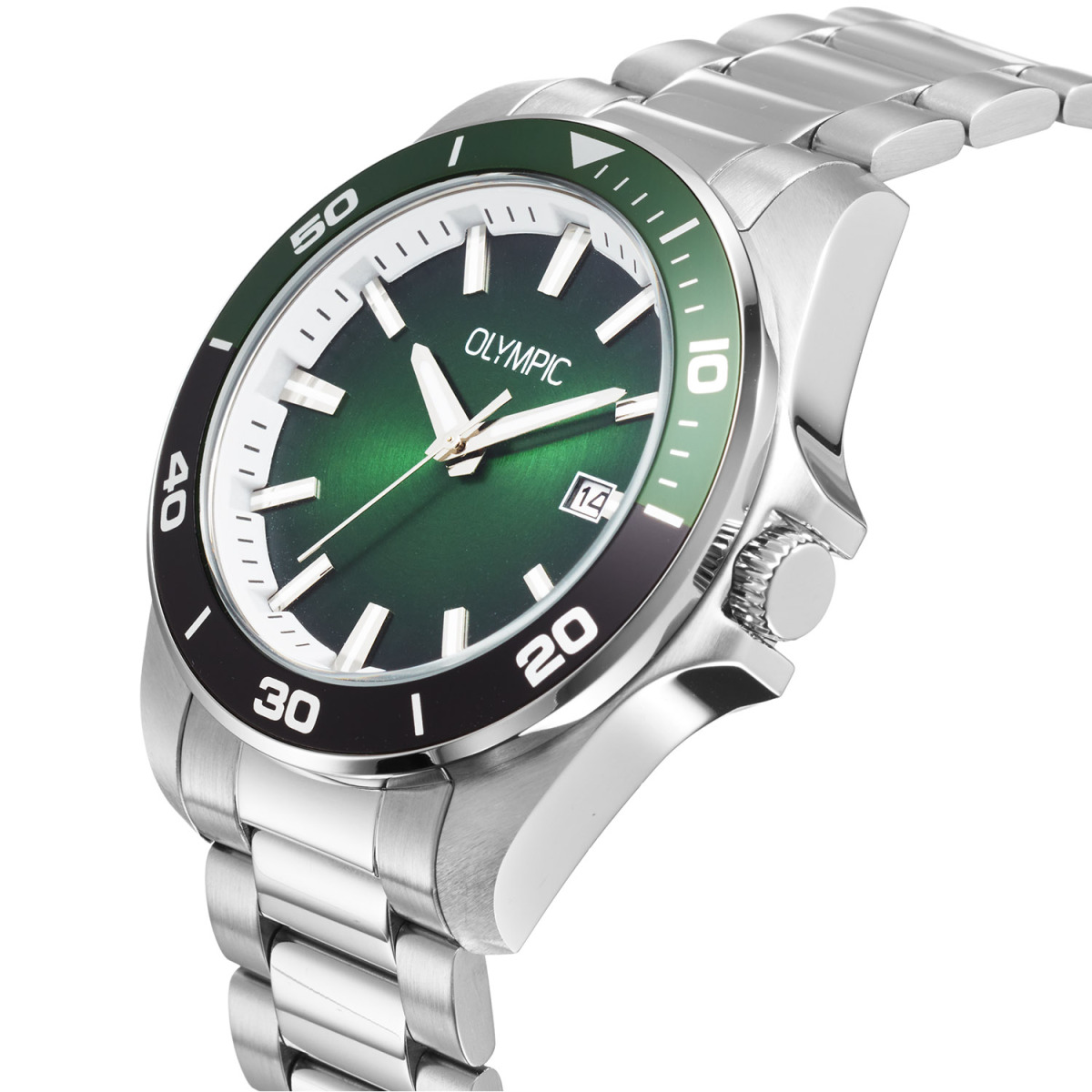 Olympic Wout OL90HSS005 herenhorloge van staal met groene wijzerplaat - Ø 40 mm