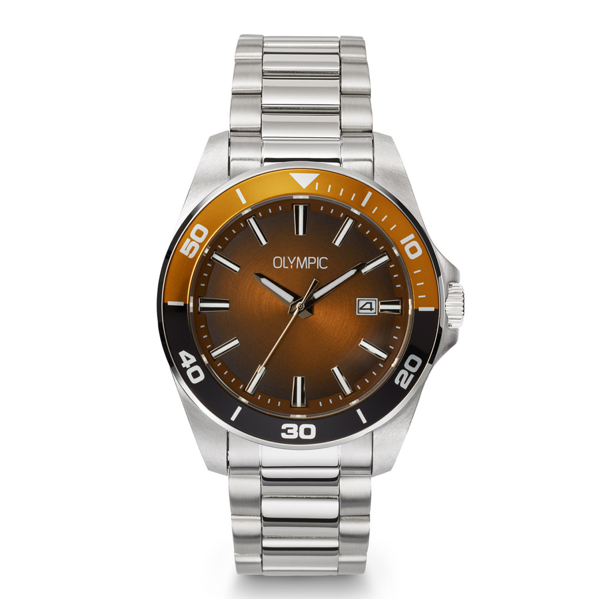 Olympic Wout OL90HSS006 herenhorloge van staal met bruine wijzerplaat - Ø 40 mm