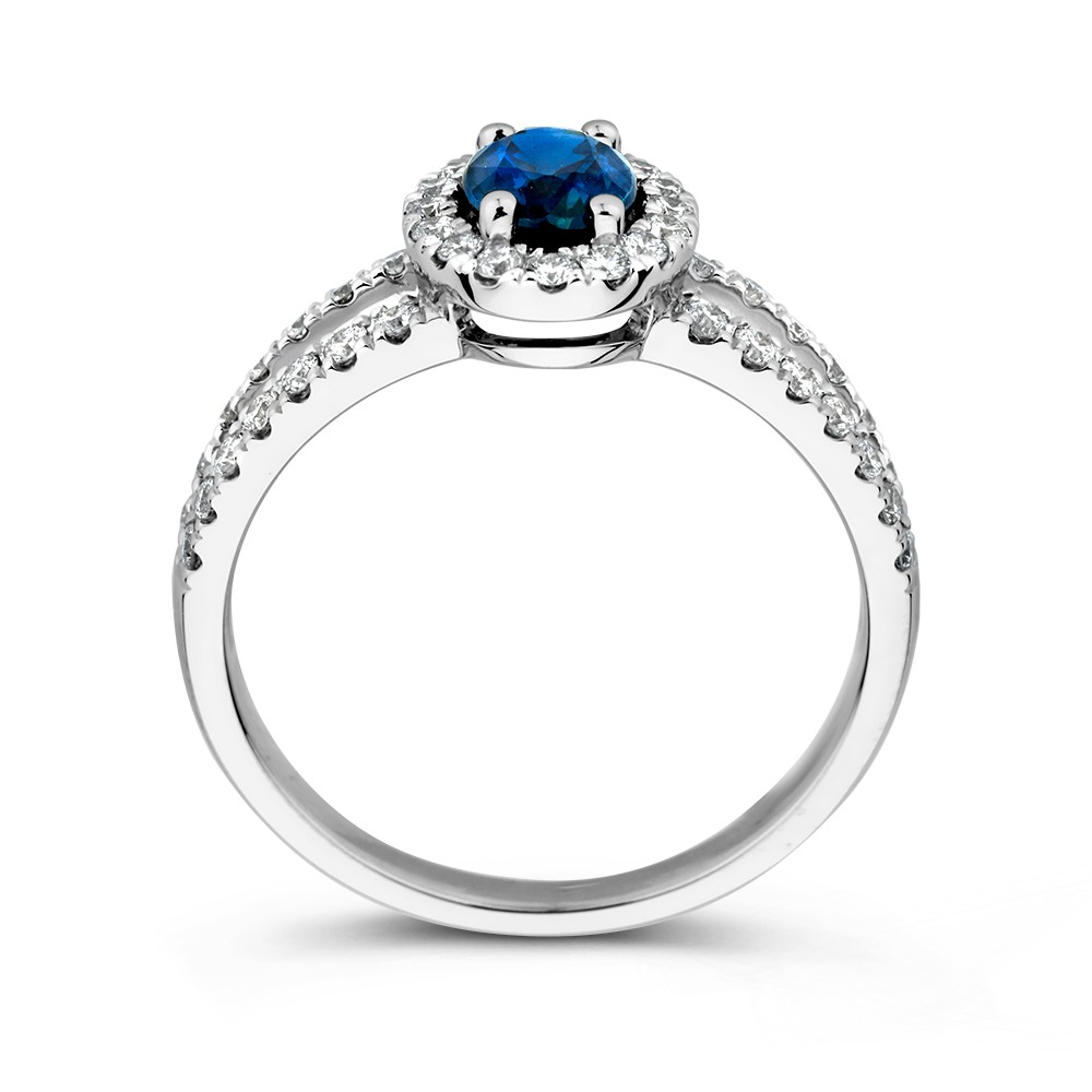 Witgouden diamanten ring met blauwe saffier