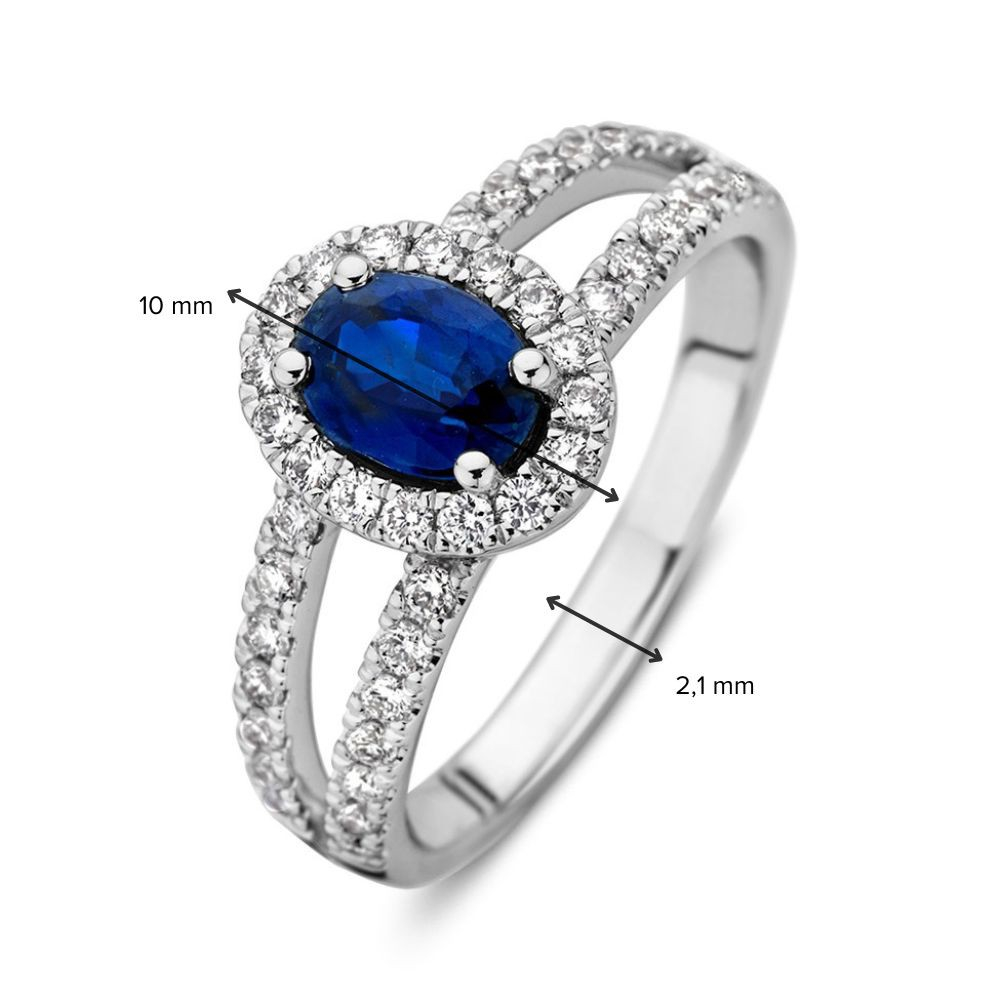 Witgouden diamanten ring met blauwe saffier