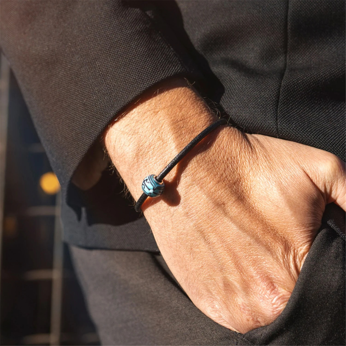 Trollbeads TGLBE-30185 blauwe Vaderdag kraal Voor het leven met Longevity symbool