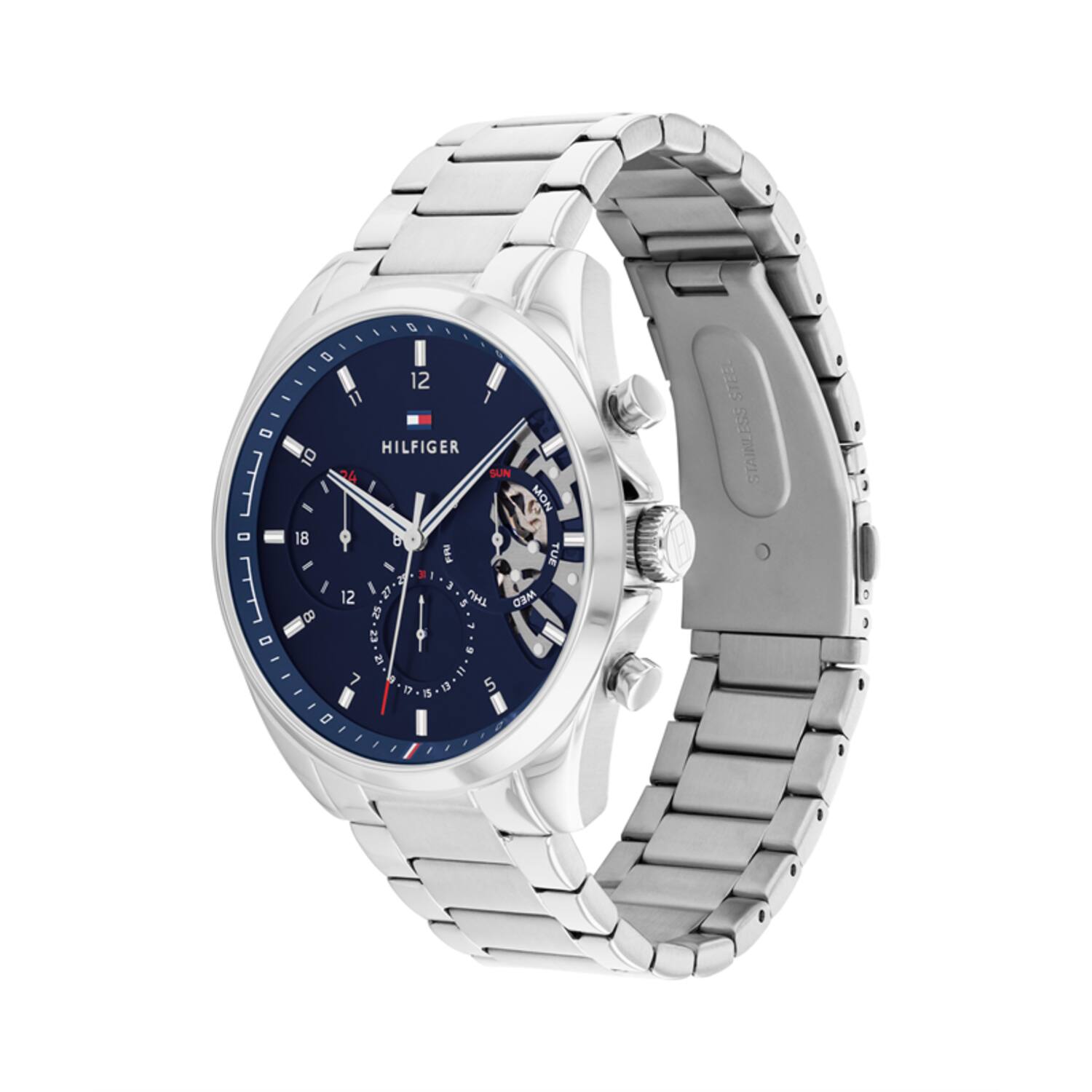 Tommy Hilfiger Baker TH1710448 Chronograaf herenhorloge met skeleton wijzerplaat - Zilverkleurig staal - Ø 44 mm