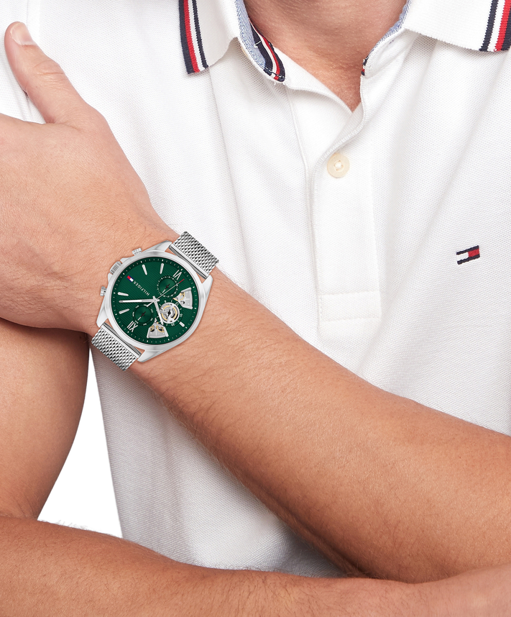 Tommy Hilfiger Baker TH1710647 Groen horloge voor heren met zilverkleurige band