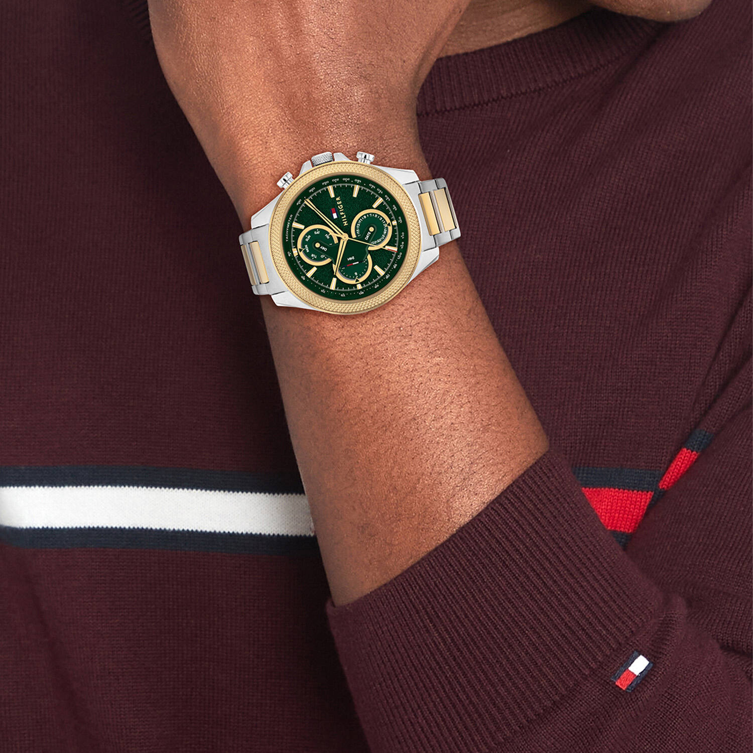 Tommy Hilfiger Clark TH1792079 Chronograaf herenhorloge van staal met groene wijzerplaat - Ø 46 mm