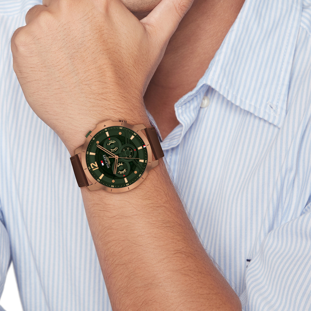 Tommy Hilfiger Luca TH1792207 Rosékleurig herenhorloge met groene wijzerplaat - Ø 50 mm