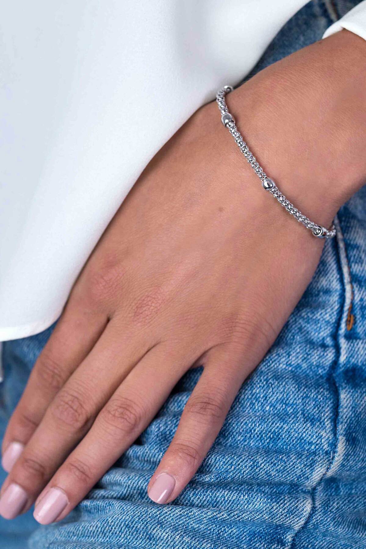 Zinzi ZIA1022 zilveren armband met popcorn schakels 5 mm breed - Lengte 19 cm