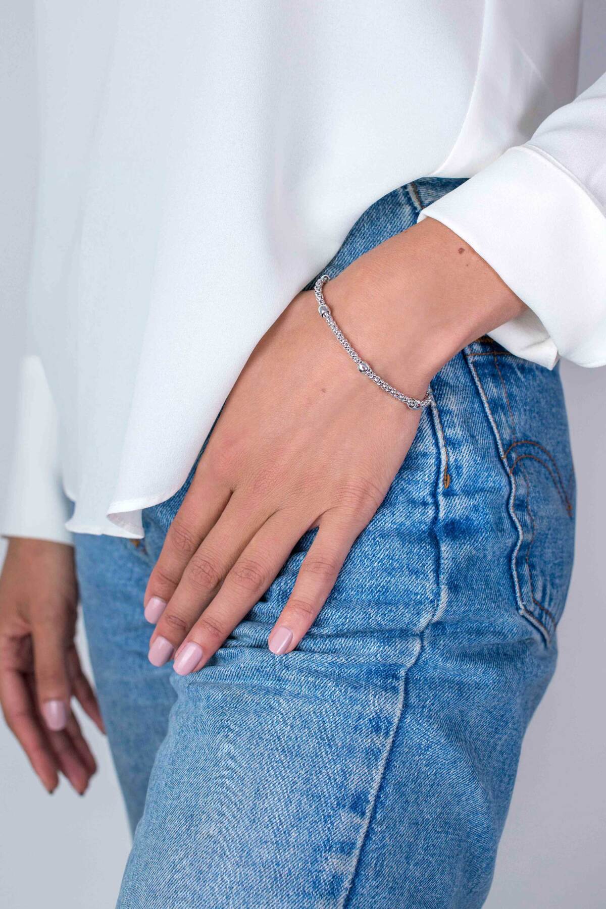 Zinzi ZIA1022 zilveren armband met popcorn schakels 5 mm breed - Lengte 19 cm