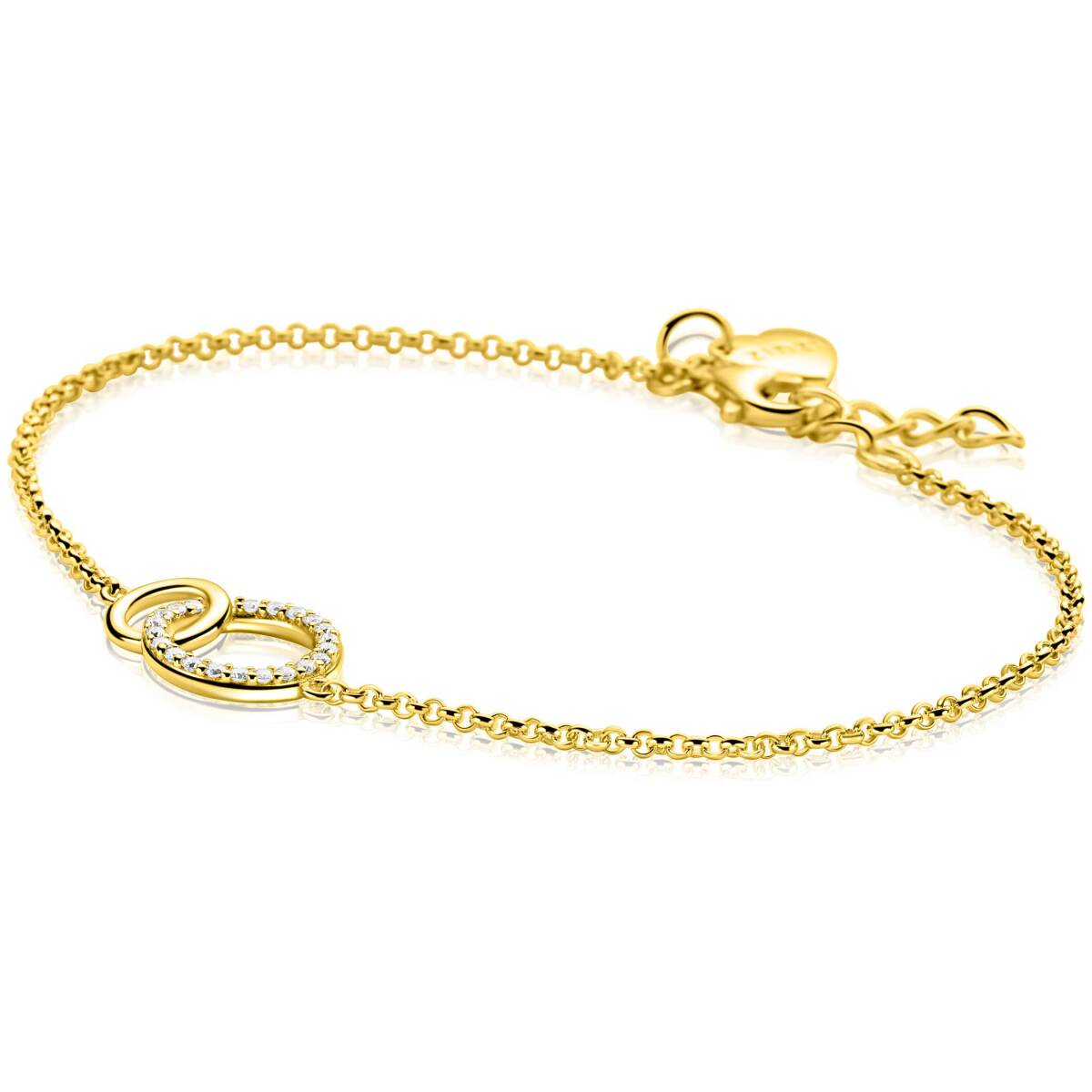 Zinzi ZIA1782Y goudkleurige armband met 2 cirkels en zirkonia 11 mm breed - Lengte 18-20 cm