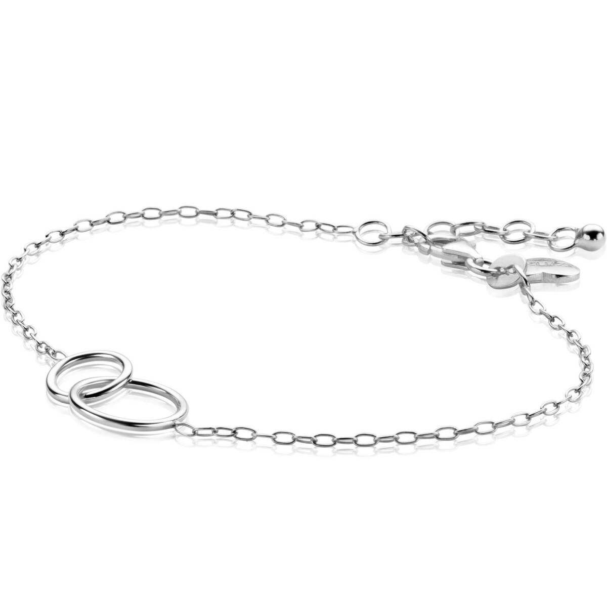 Zinzi ZIA2275 zilveren armband met 2 verbonden cirkels 12.5 mm breed - Lengte 17-20 cm