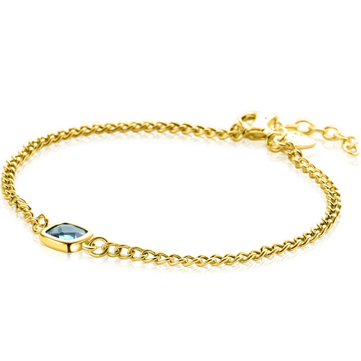 Zinzi Fatima's Favorieten ZIA2417G goudkleurige armband met blauwe steen 7.1 mm breed - Lengte 16-19 cm