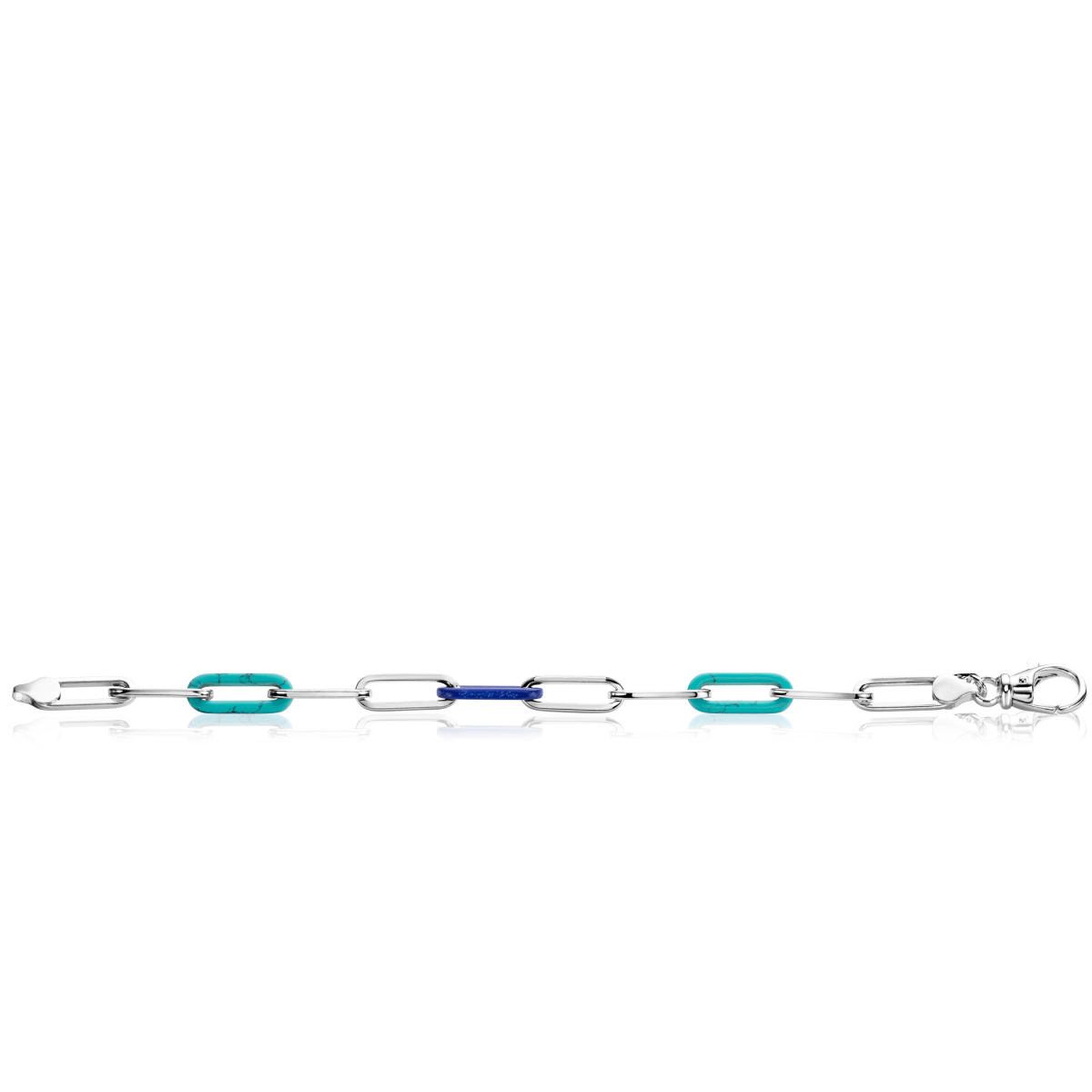 Zinzi Chain ZIA2456 zilveren armband met blauwe en turquoise schakels 7 mm breed - Lengte 19 cm