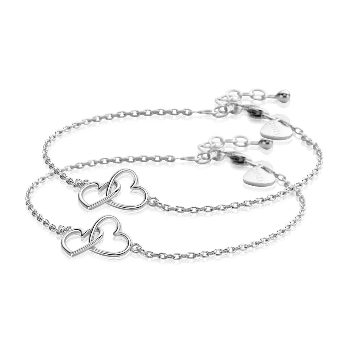 Zinzi ZIA2513-SET twee zilveren armbanden met hartjes 9 mm breed - Lengte 16.5-20 cm