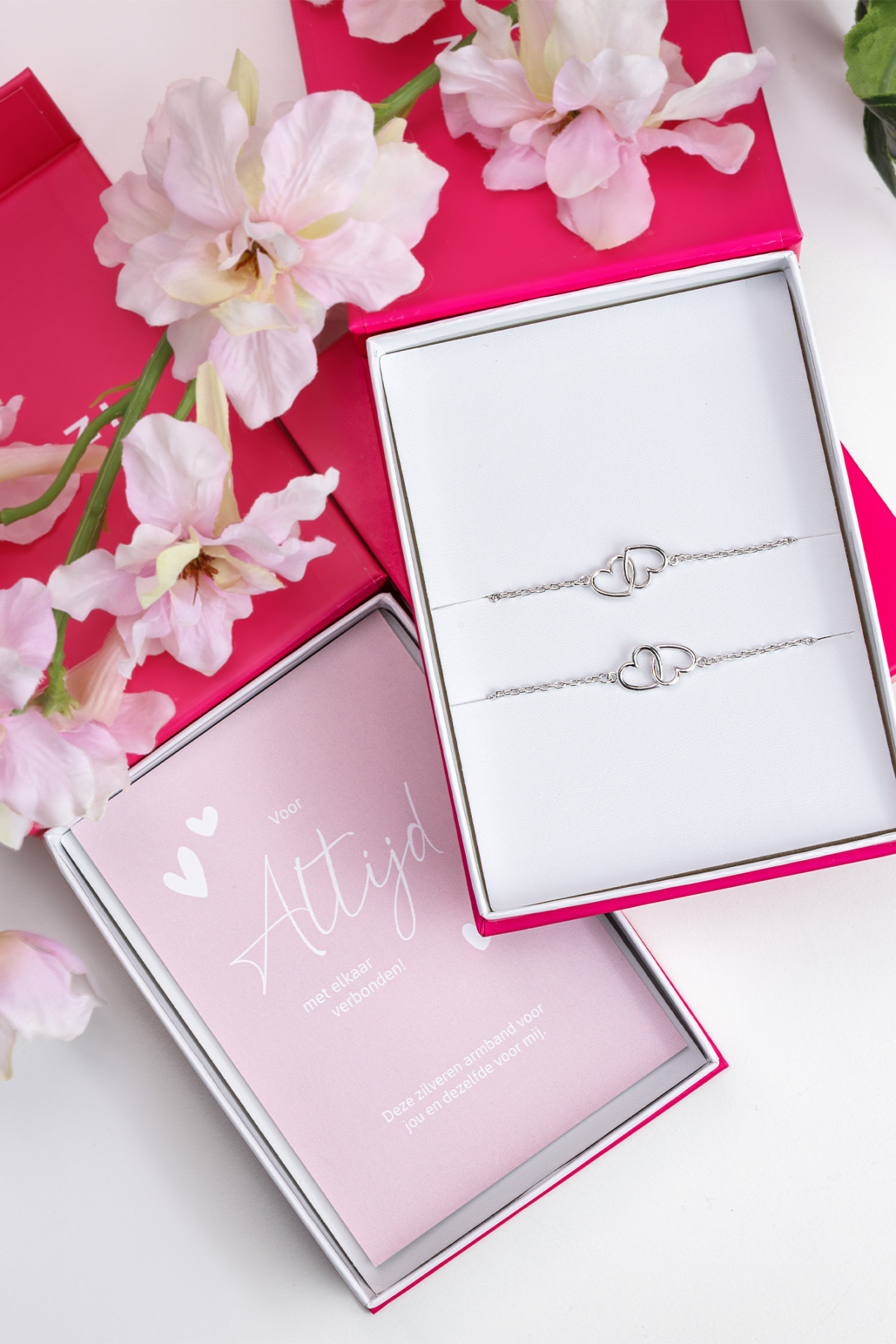 Zinzi ZIA2513-SET twee zilveren armbanden met hartjes 9 mm breed - Lengte 16.5-20 cm