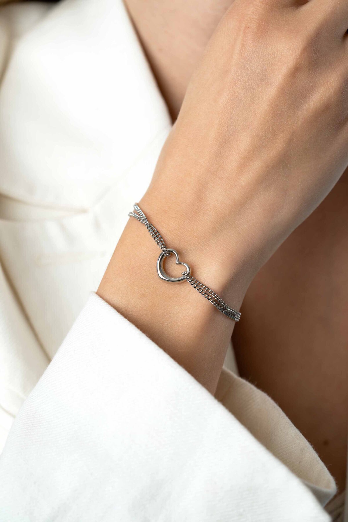 Zinzi ZIA2516 zilveren armband met hartje en dubbele gourmet schakels 14 mm breed - Lengte 16.5-19.5 cm