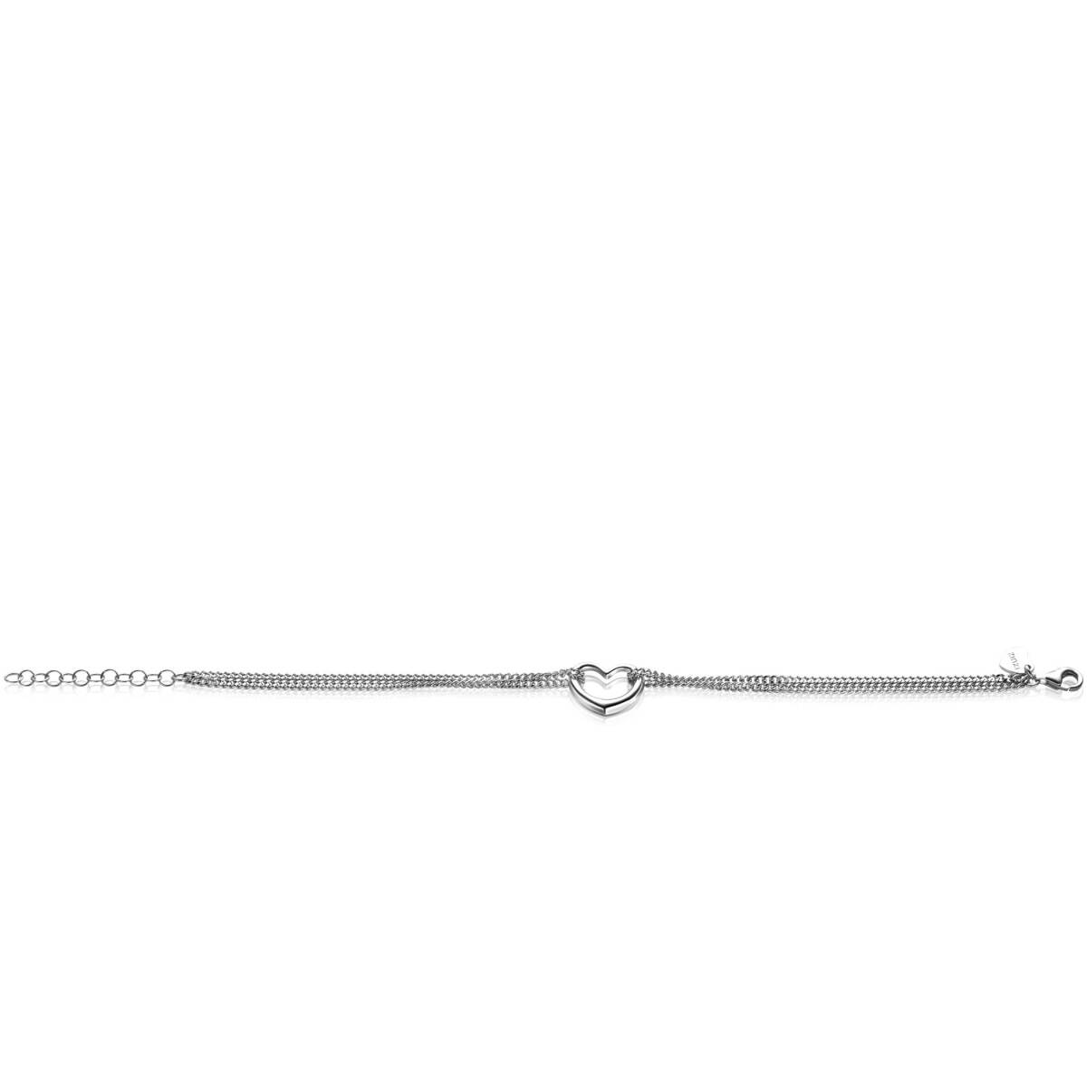 Zinzi ZIA2516 zilveren armband met hartje en dubbele gourmet schakels 14 mm breed - Lengte 16.5-19.5 cm