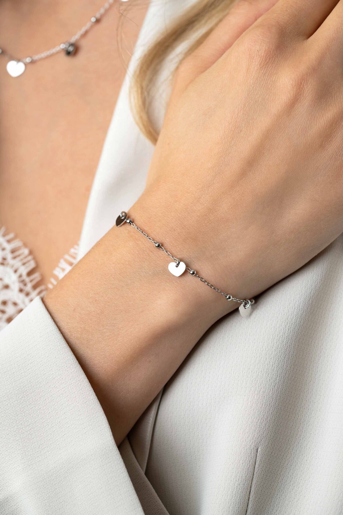 Zinzi ZIA2531 zilveren armband met hartjes en bolletjes 6 mm breed - Lengte 17-20 cm