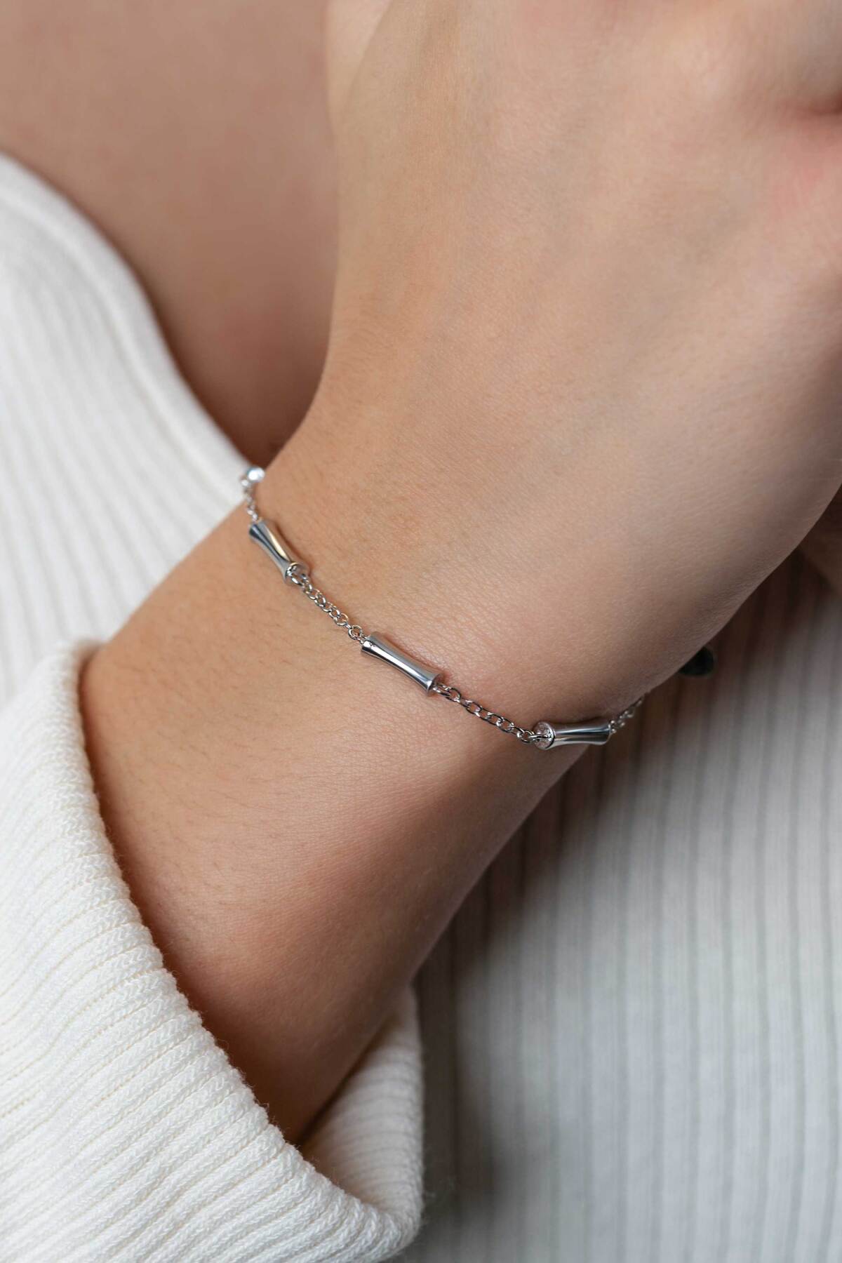 Zinzi ZIA2577 zilveren armband met bamboe schakels 3.5 mm breed - Lengte 17-20 cm