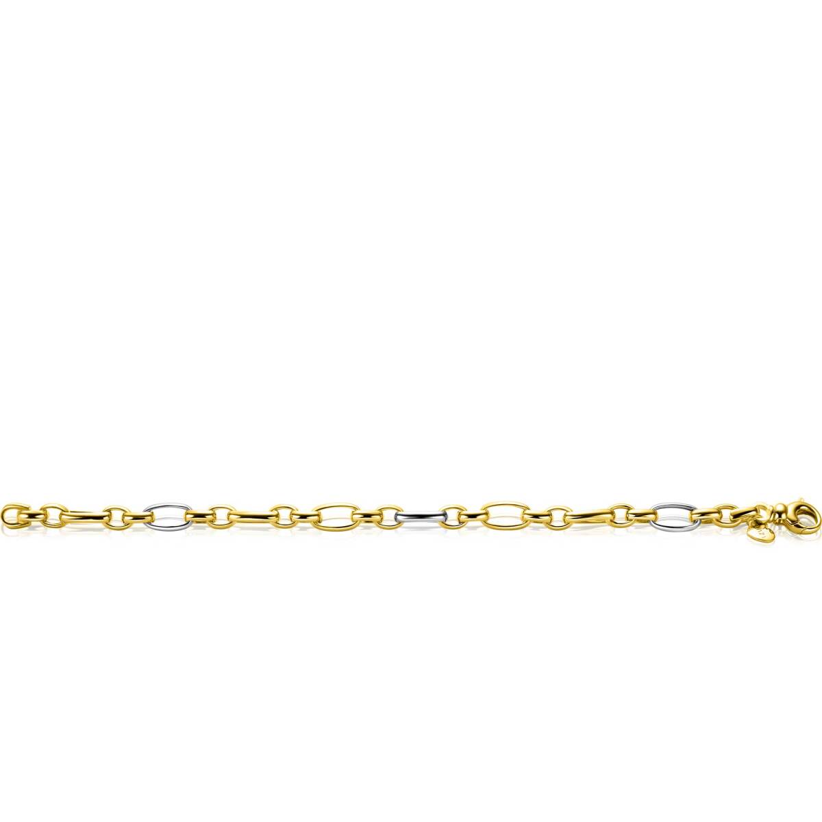 Zinzi ZIA2639 gold plated schakelarmband met 3 zilveren ovale schakels 7.5 mm breed - Lengte 19 cm