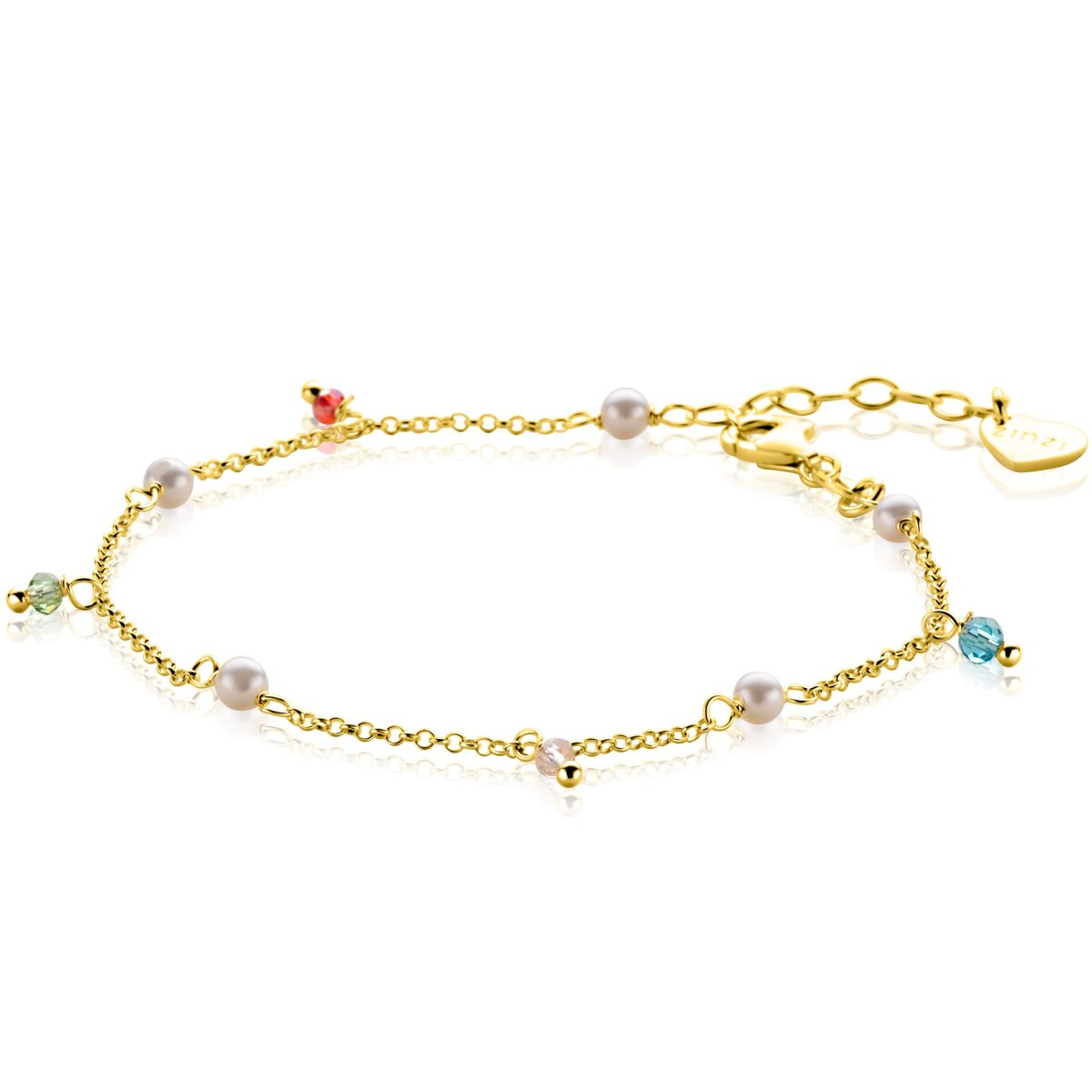 Zinzi Liekes Favorieten ZIA2705G goudkleurige armband met multicolor hangers 5.5 mm breed - Lengte 17-20 cm