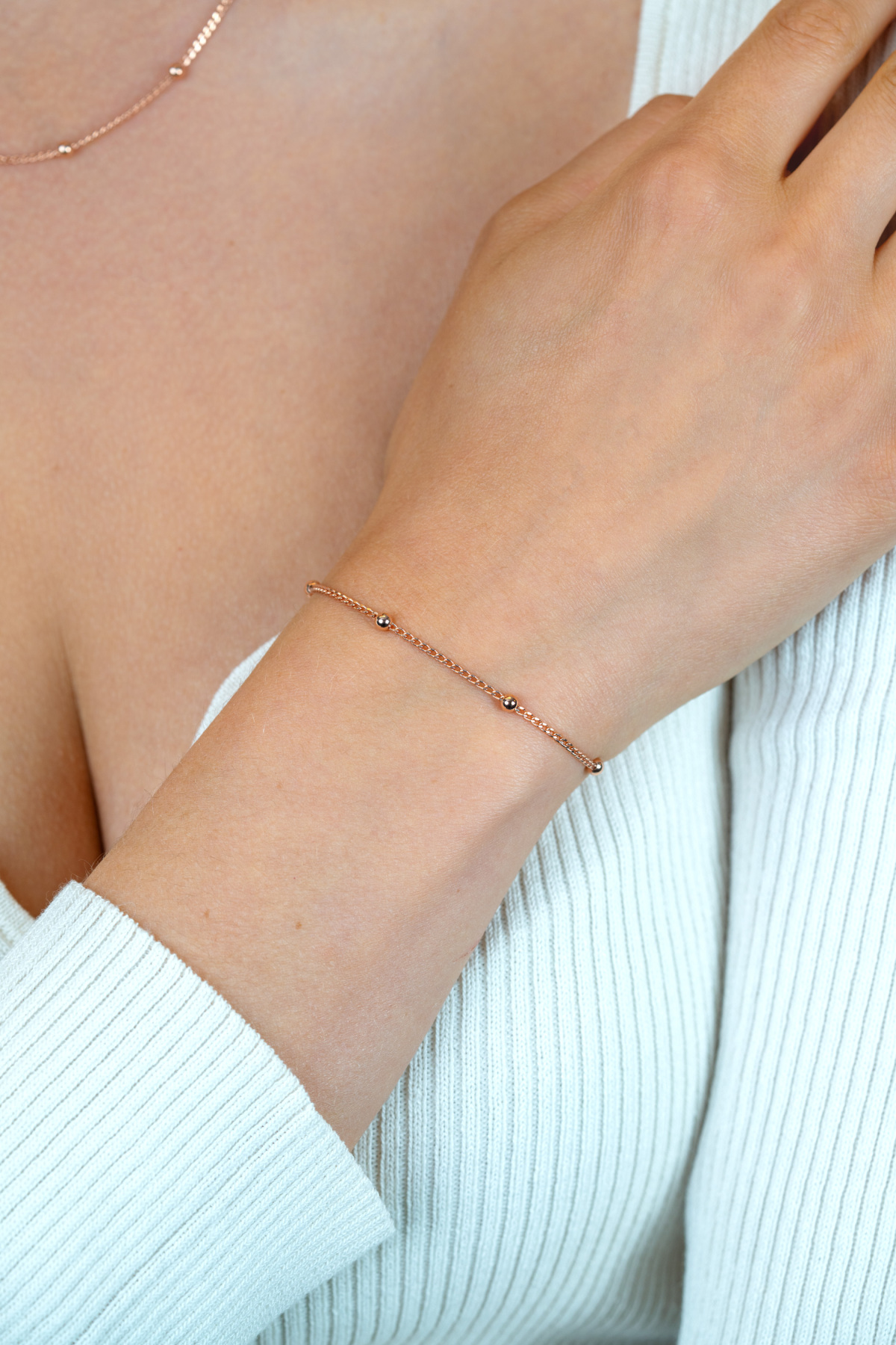 Zinzi ZIA2714R rosé gold plated armband met bolletjes 3.1 mm breed - Lengte 18-21 cm