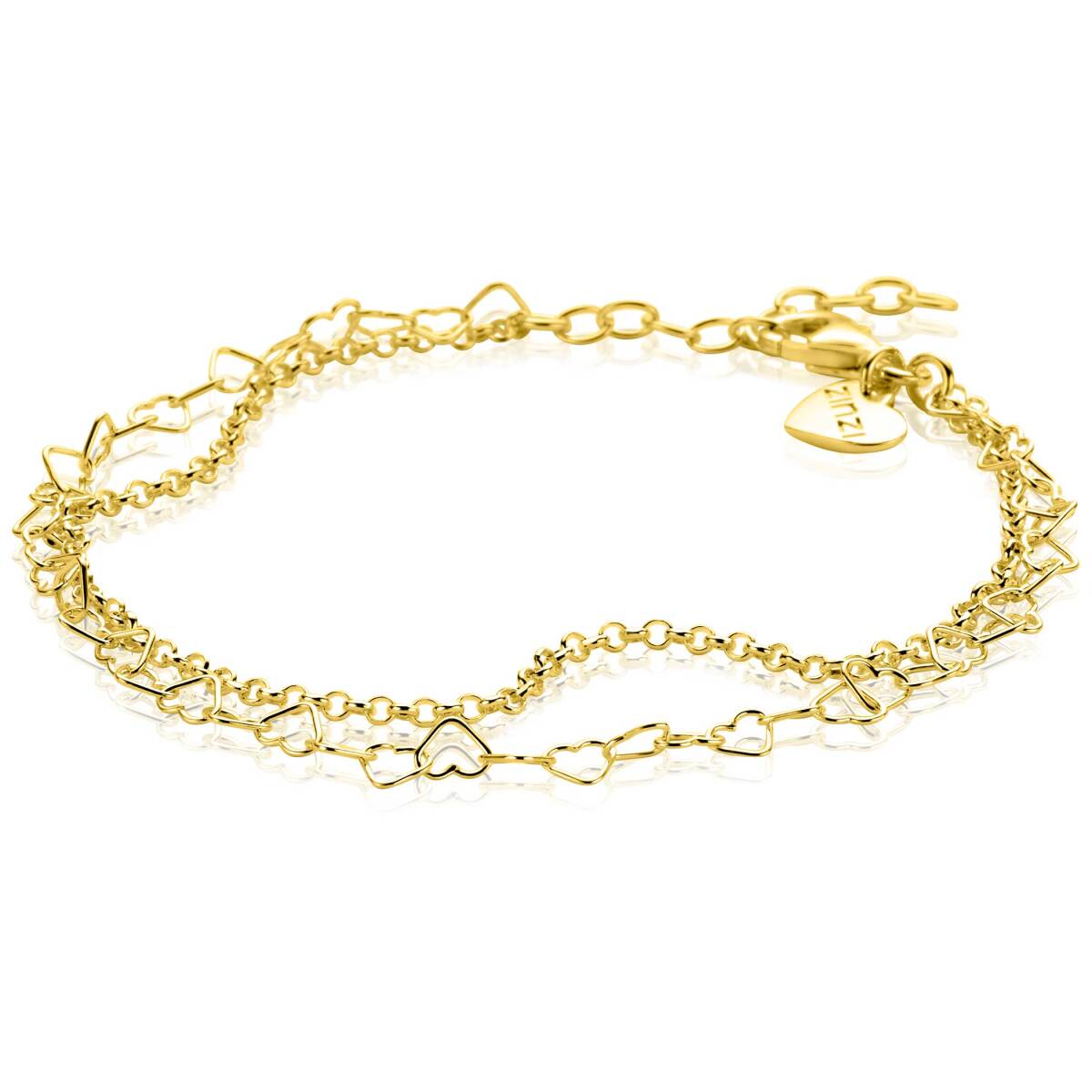Zinzi ZIA2775G goudkleurige armband met hart- en jasseron schakels 5.3 mm breed - Lengte 16-18.5 cm