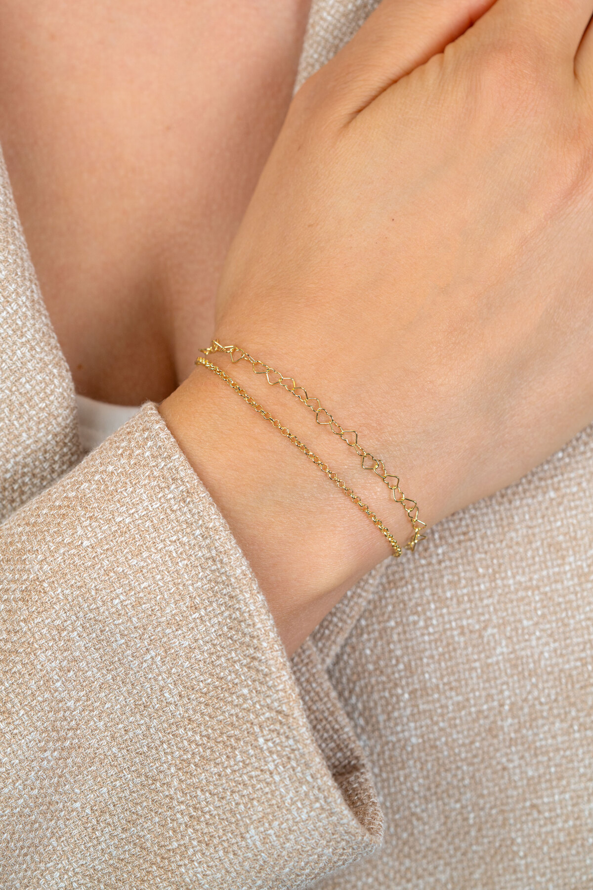 Zinzi ZIA2775G goudkleurige armband met hart- en jasseron schakels 5.3 mm breed - Lengte 16-18.5 cm