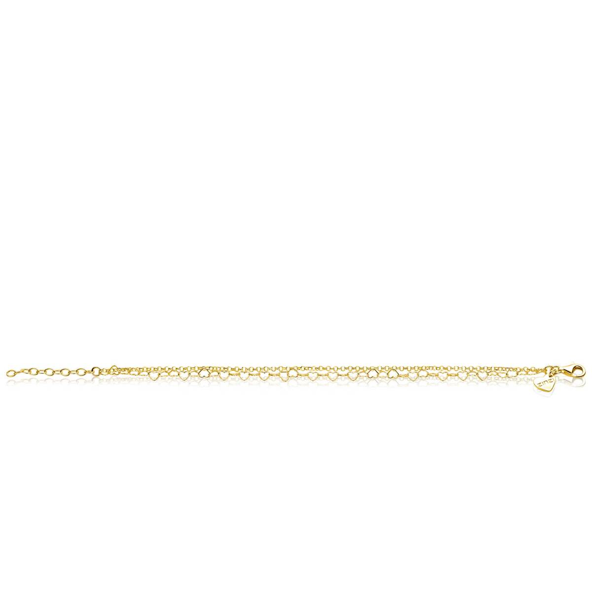 Zinzi ZIA2775G goudkleurige armband met hart- en jasseron schakels 5.3 mm breed - Lengte 16-18.5 cm