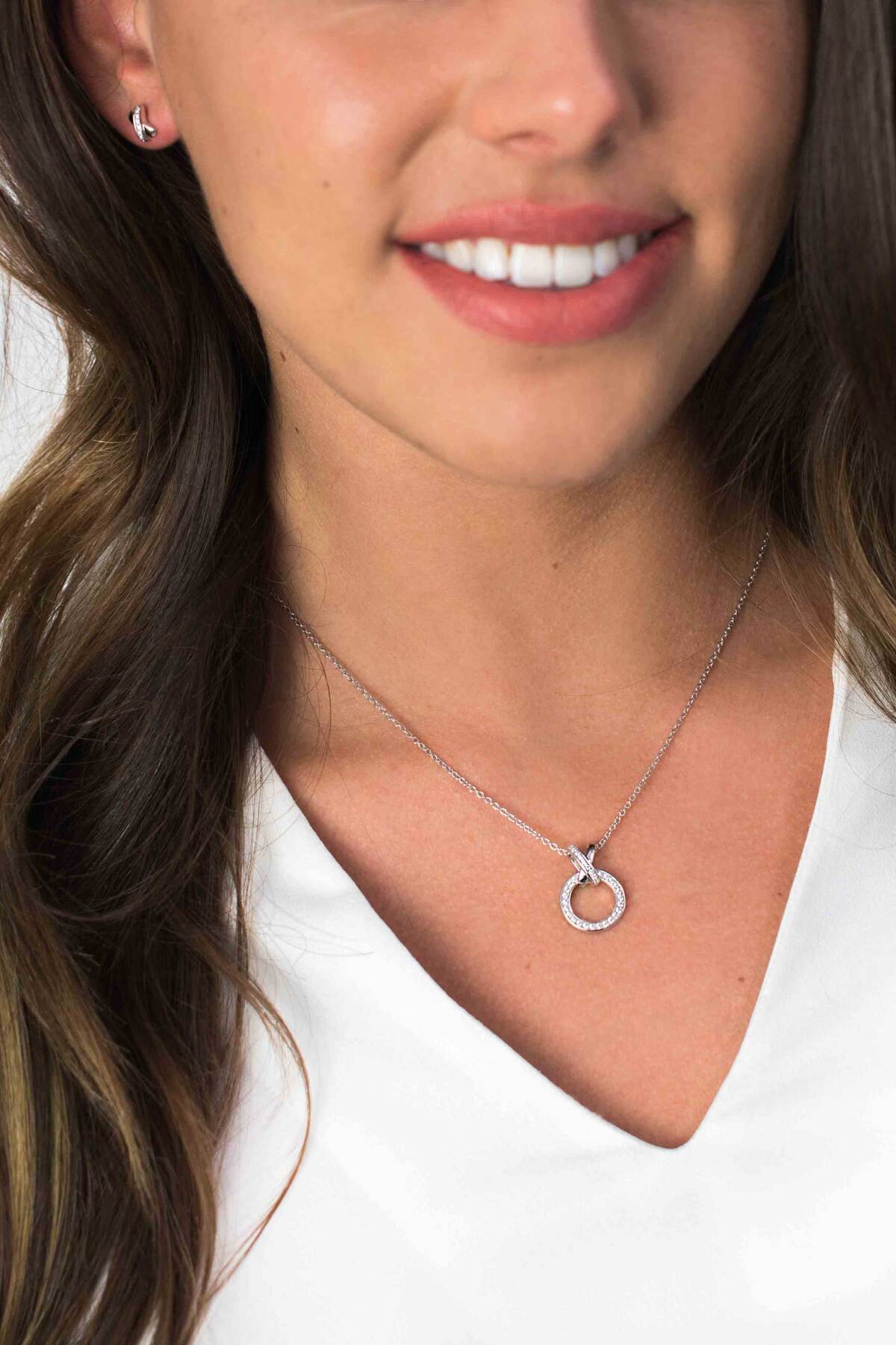Zinzi ZIC1816 zilveren ketting met hanger rondje met zirkonia 14.5 mm - Lengte 42-45 cm