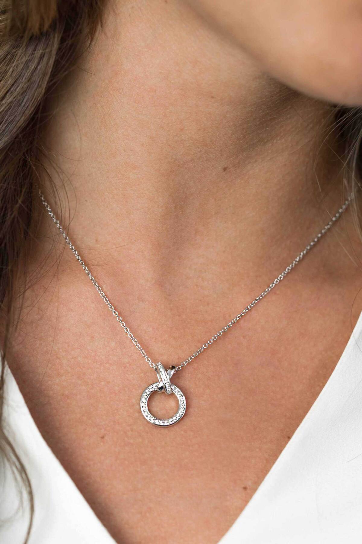 Zinzi ZIC1816 zilveren ketting met hanger rondje met zirkonia 14.5 mm - Lengte 42-45 cm